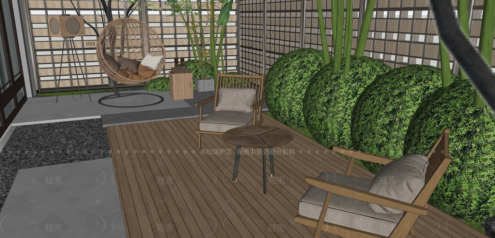 新中式现代别墅庭院SU模型下载【ID:1204990618】