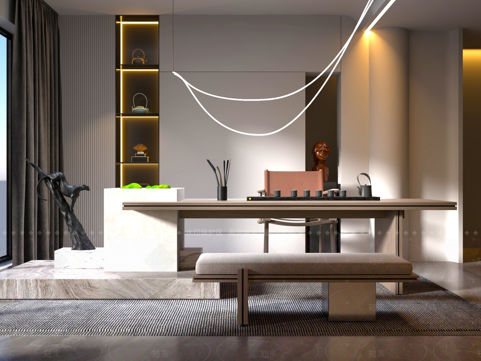 新中式中式茶桌椅3D模型下载【ID:1204991796】