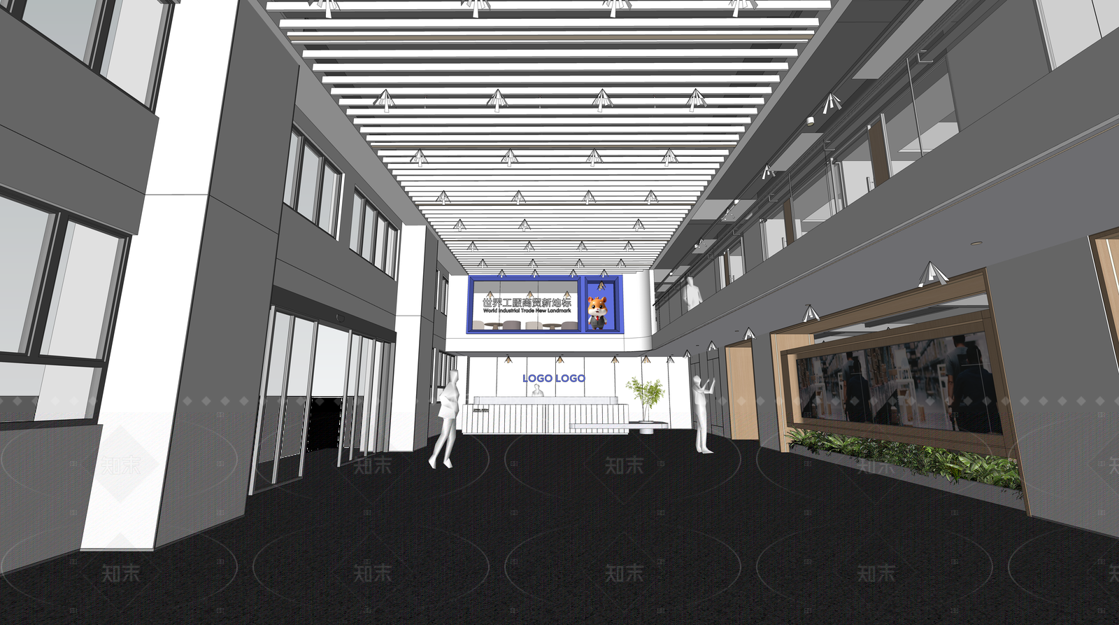 现代办公大堂SU模型下载【ID:1204994553】