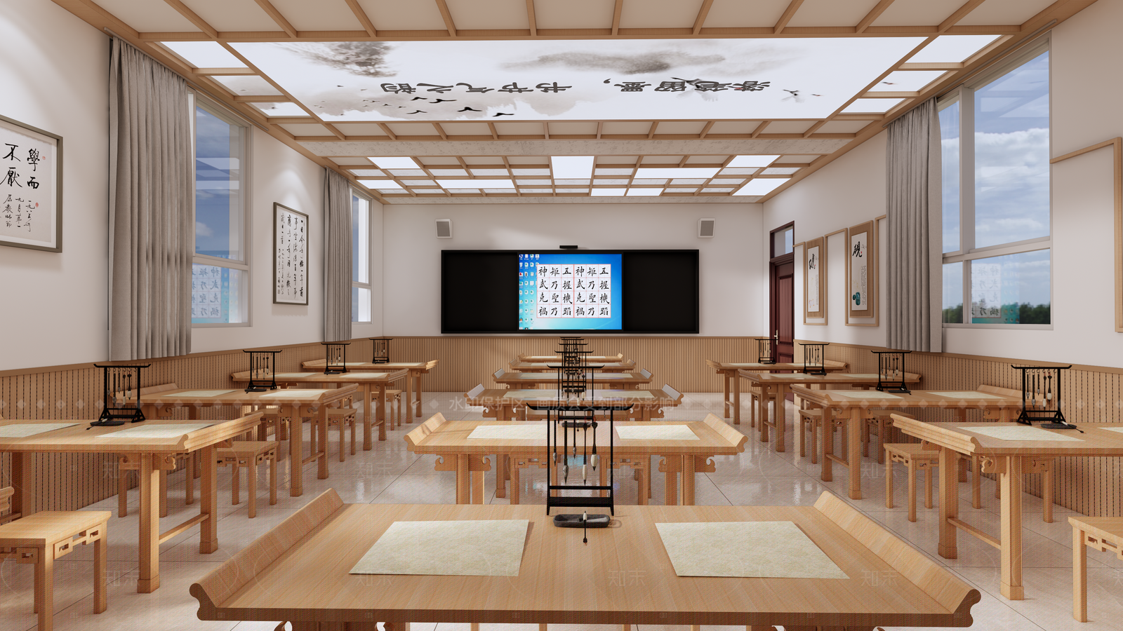新中式教室SU模型下载【ID:1204997161】