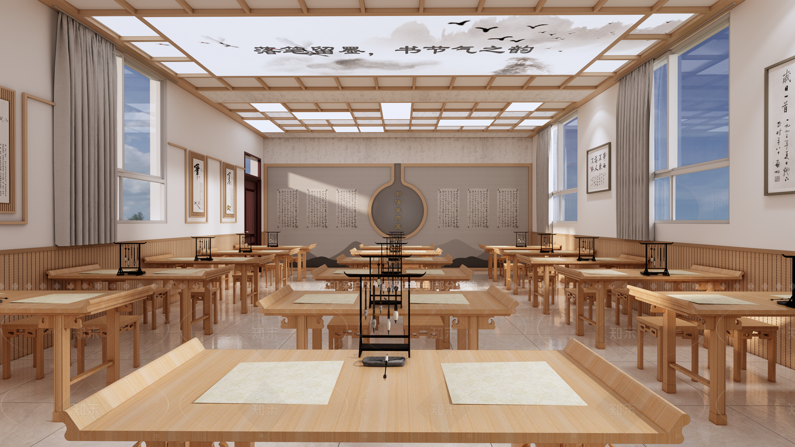 新中式教室SU模型下载【ID:1204997161】