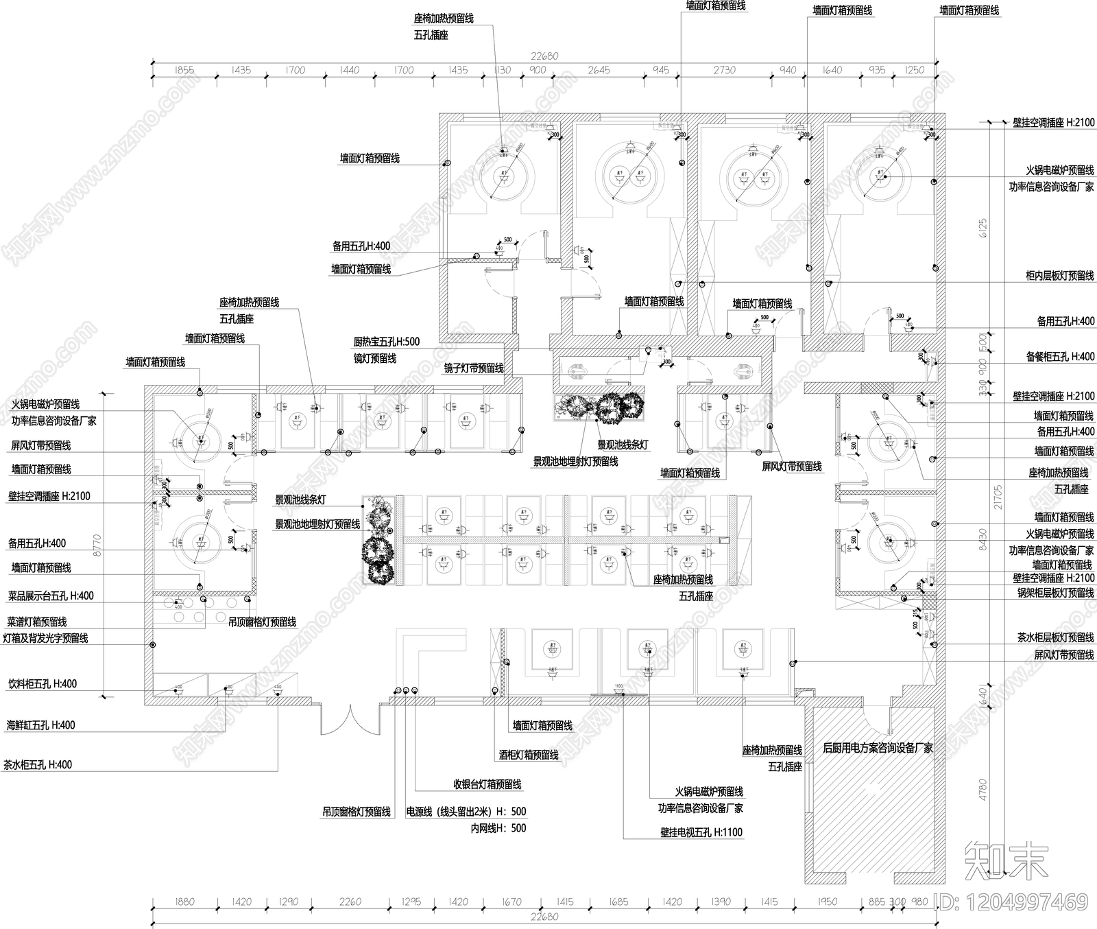 现代烧烤店cad施工图下载【ID:1204997469】