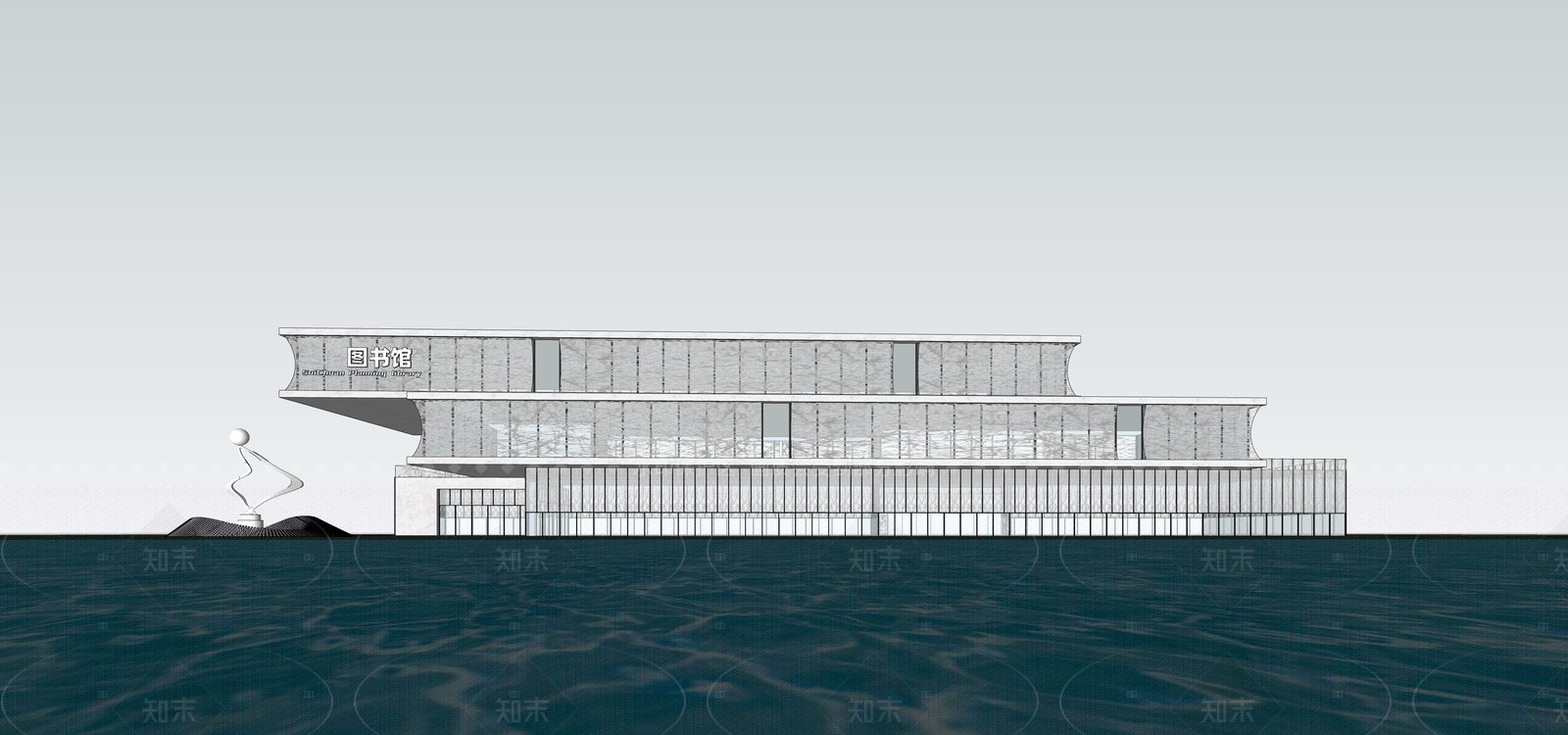 现代图书馆建筑SU模型下载【ID:1204997866】