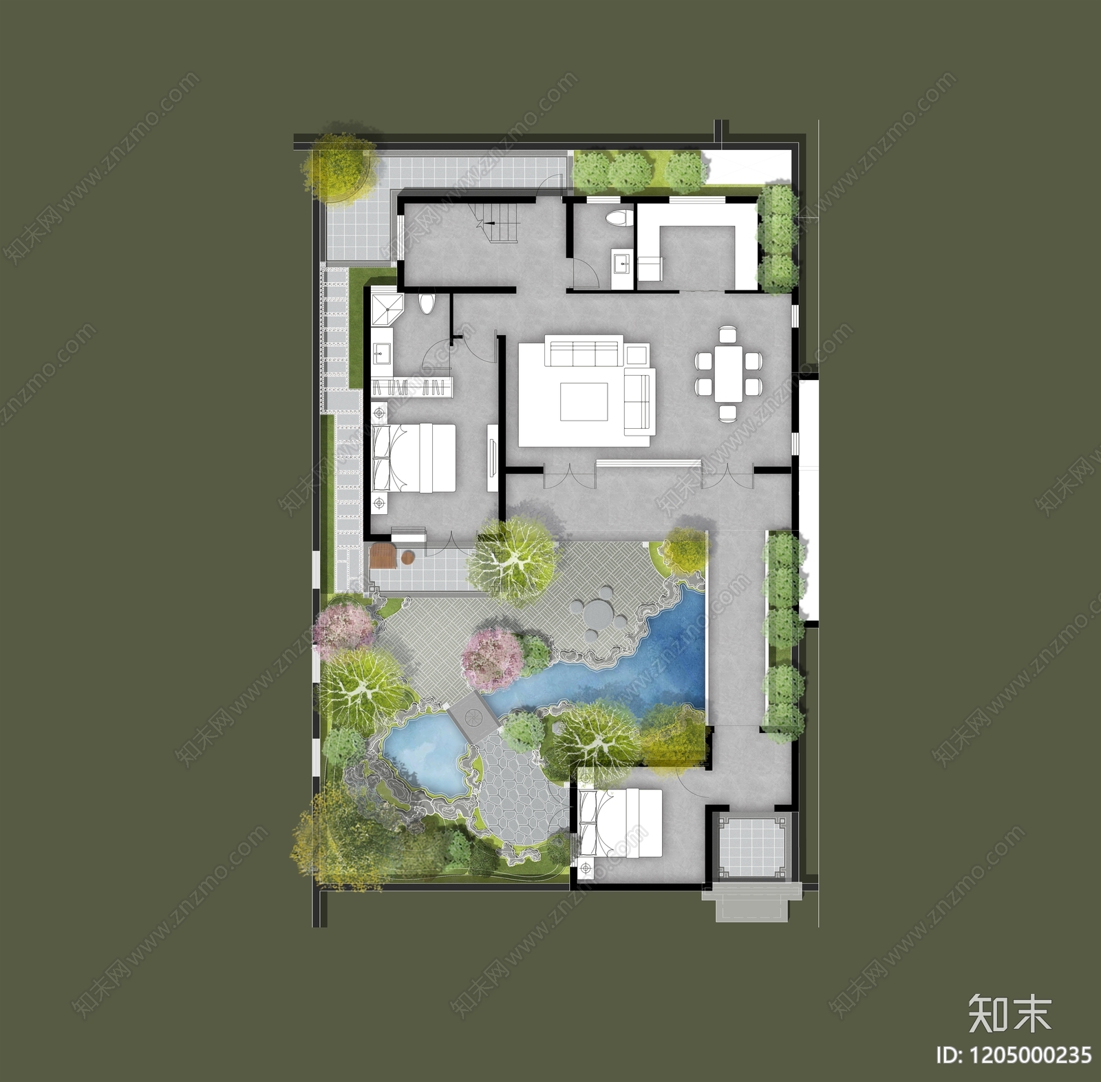 中式新中式住宅彩平图下载【ID:1205000235】