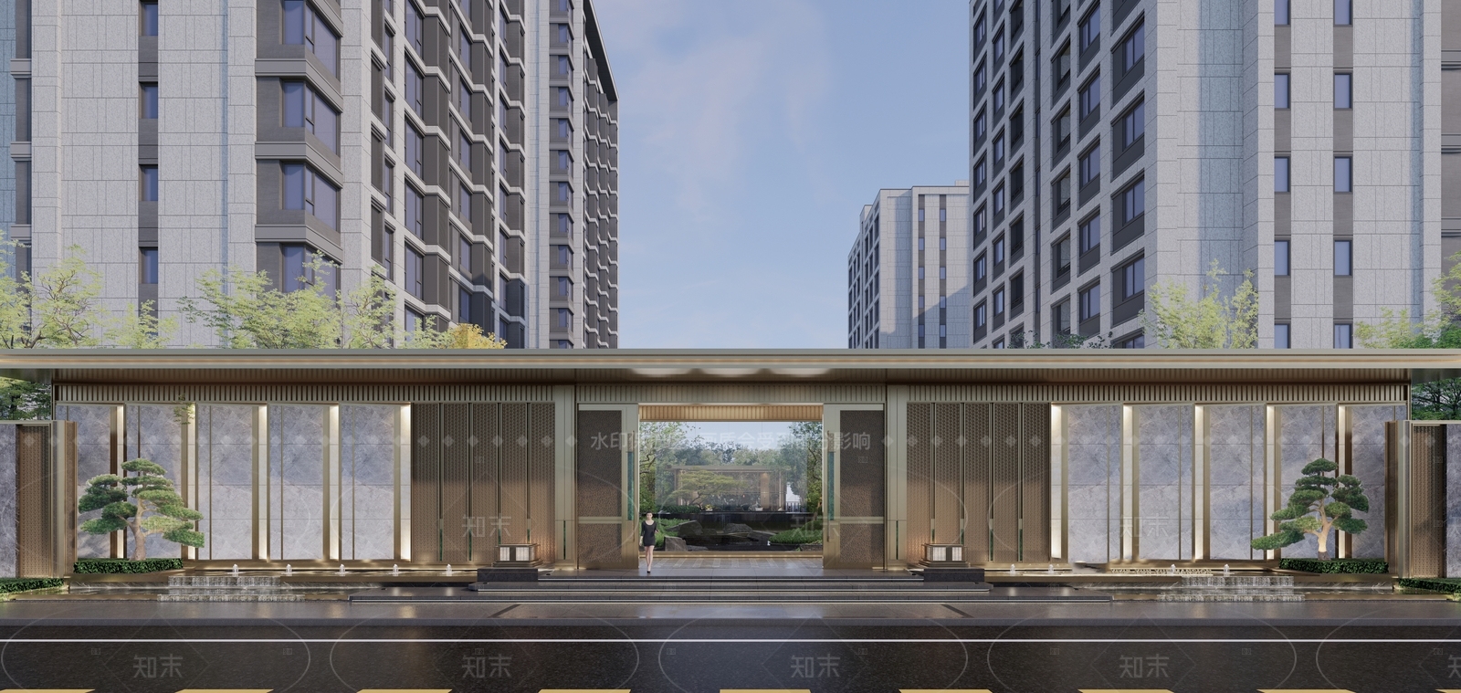 新中式住宅区景观SU模型下载【ID:1205000963】