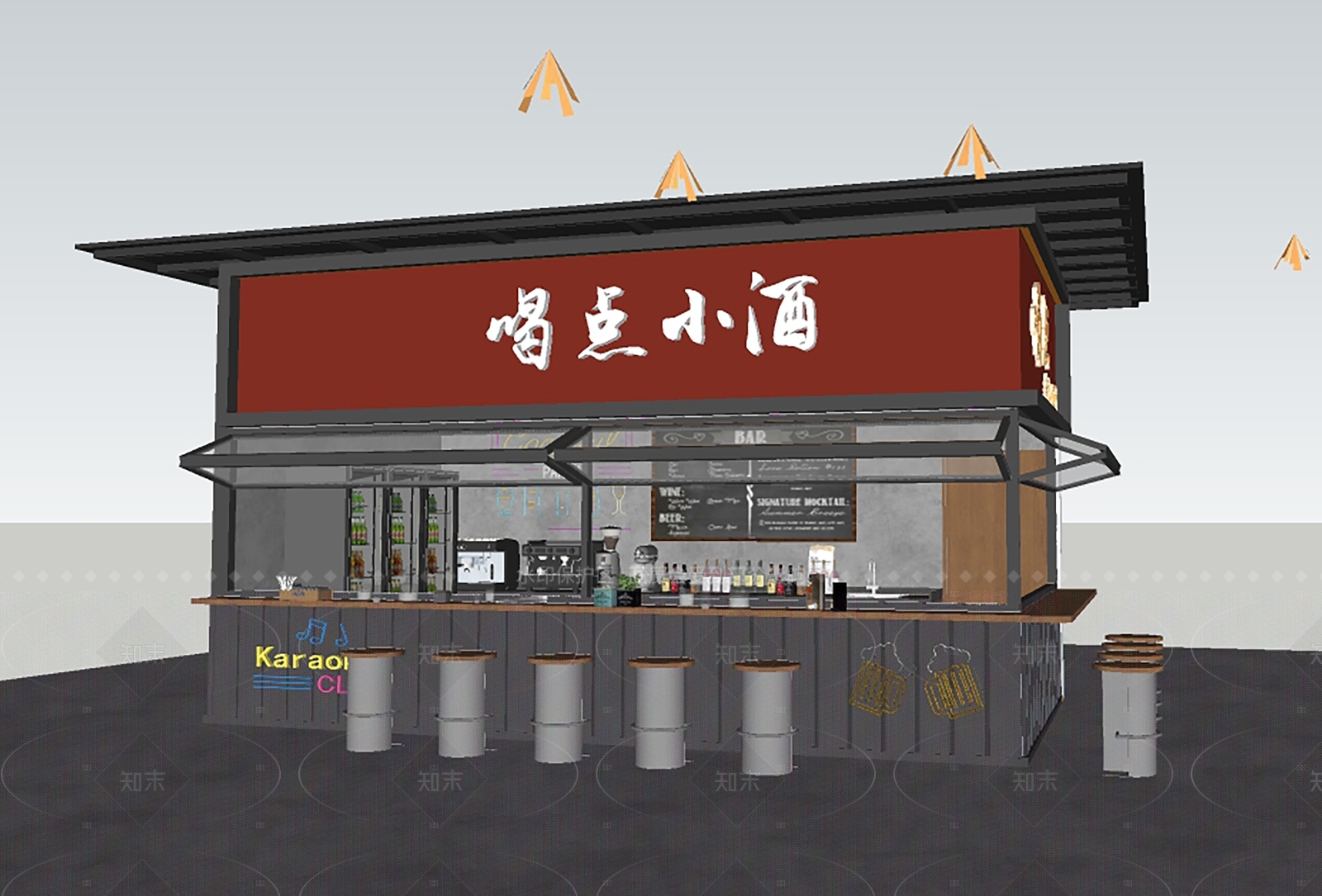 工业酒吧SU模型下载【ID:1205001371】