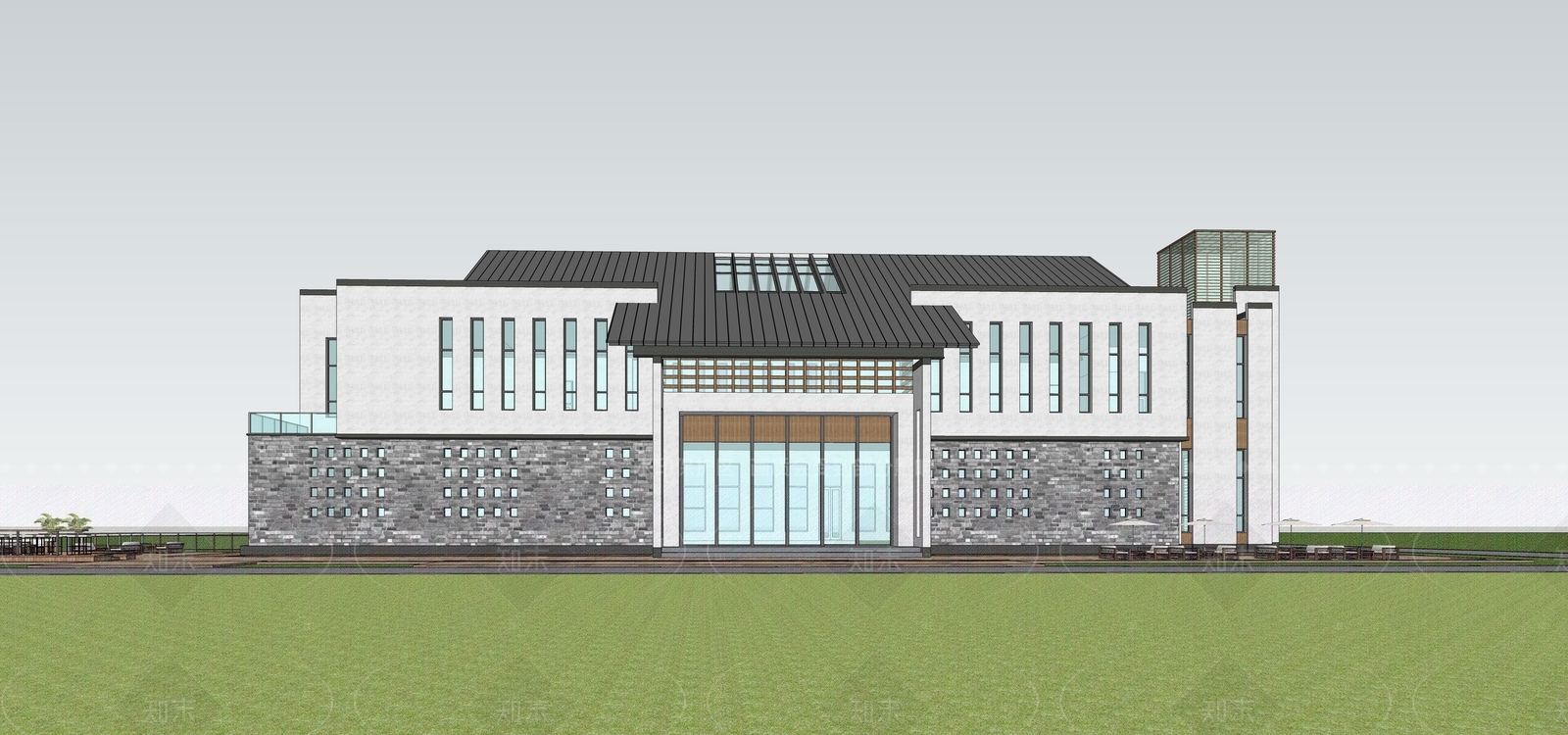 新中式社区服务中心SU模型下载【ID:1205007766】