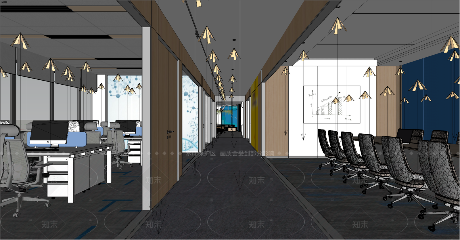 现代简约办公走廊SU模型下载【ID:1205007755】