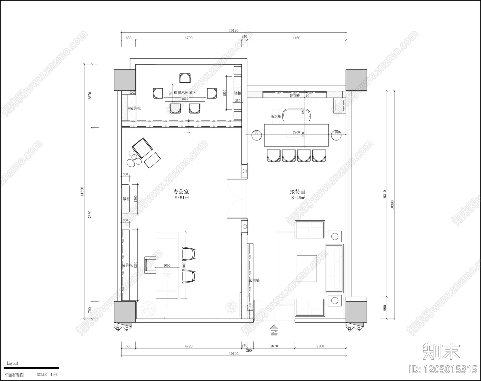 新中式禅意独立办公室cad施工图下载【ID:1205015315】