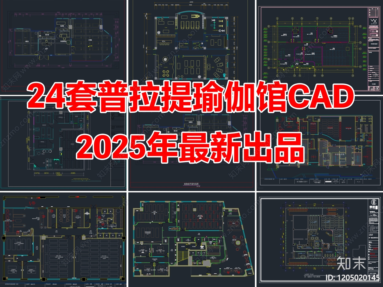 24套普拉提瑜伽馆健身房瑜伽室CAD施工图施工图下载【ID:1205020145】