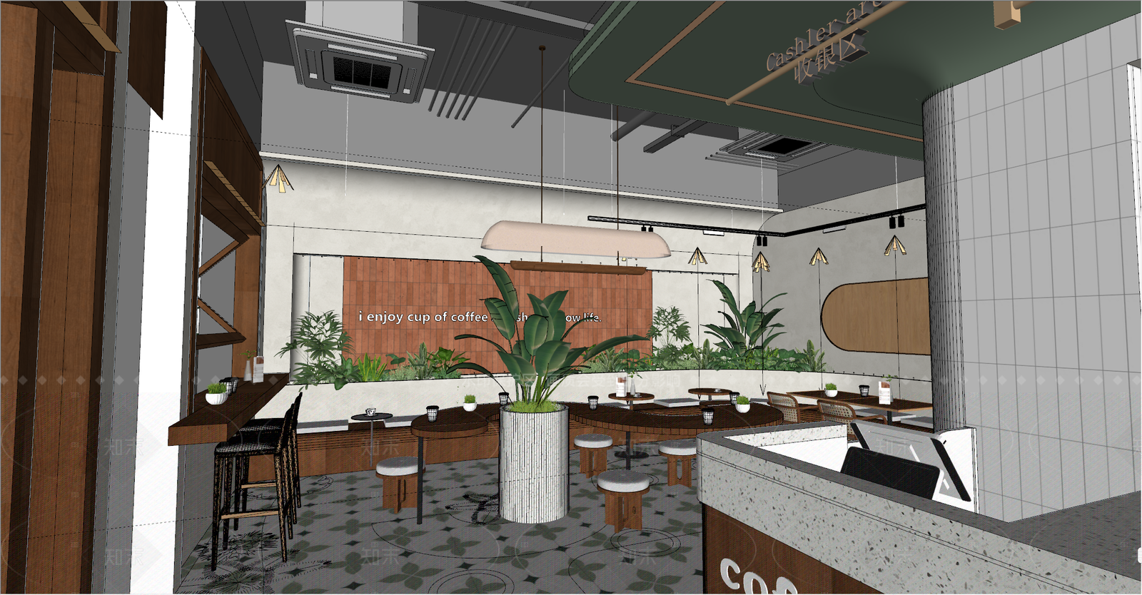 现代复古咖啡厅SU模型下载【ID:1205029034】