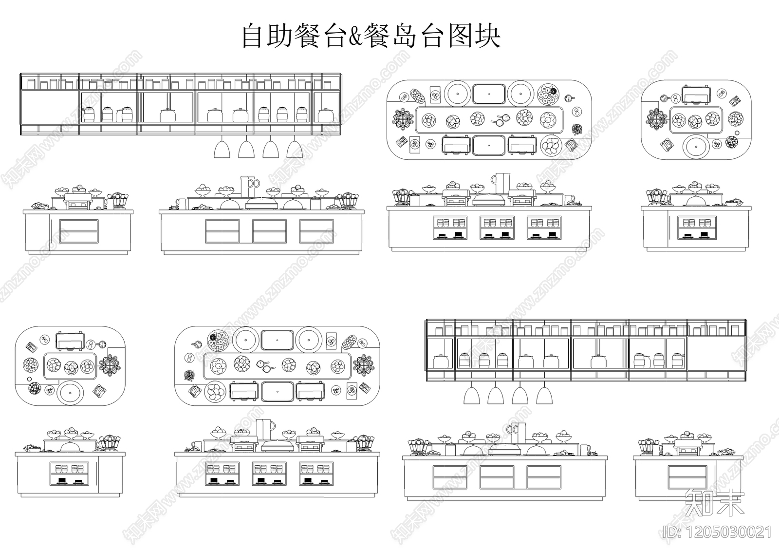 现代自助餐厅cad施工图下载【ID:1205030021】