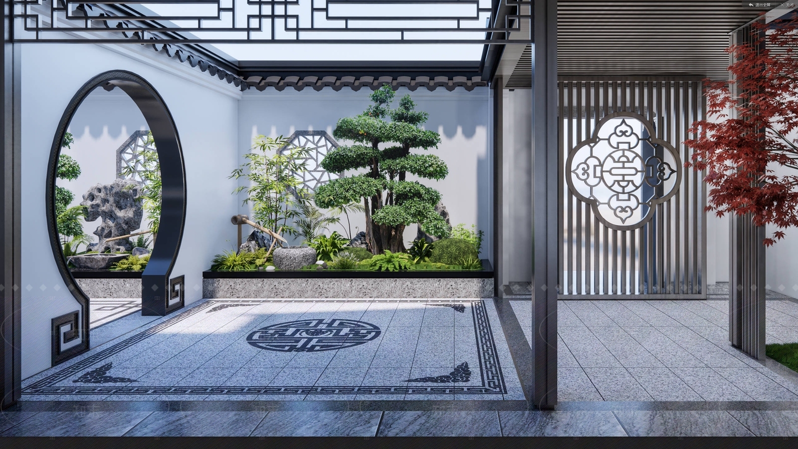 中式新中式别墅庭院SU模型下载【ID:1205030526】