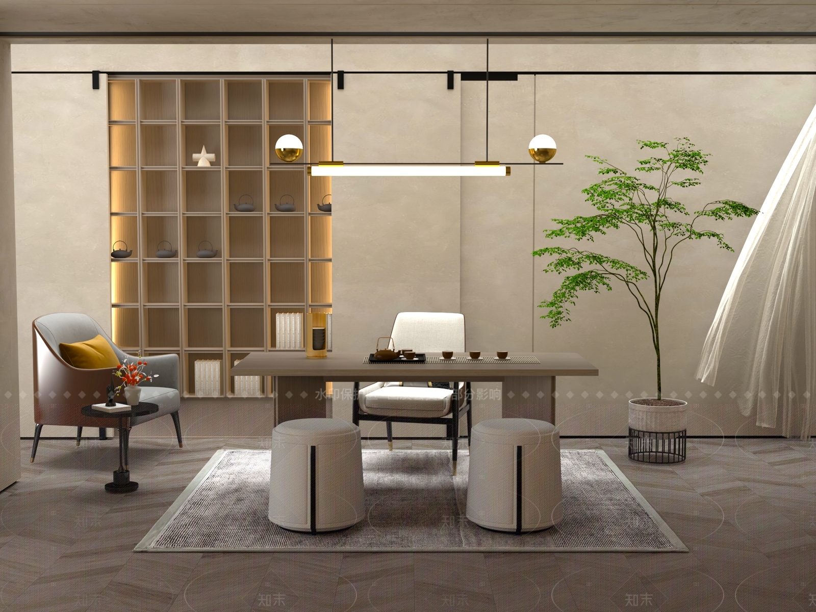 新中式中式茶桌椅3D模型下载【ID:1205033935】