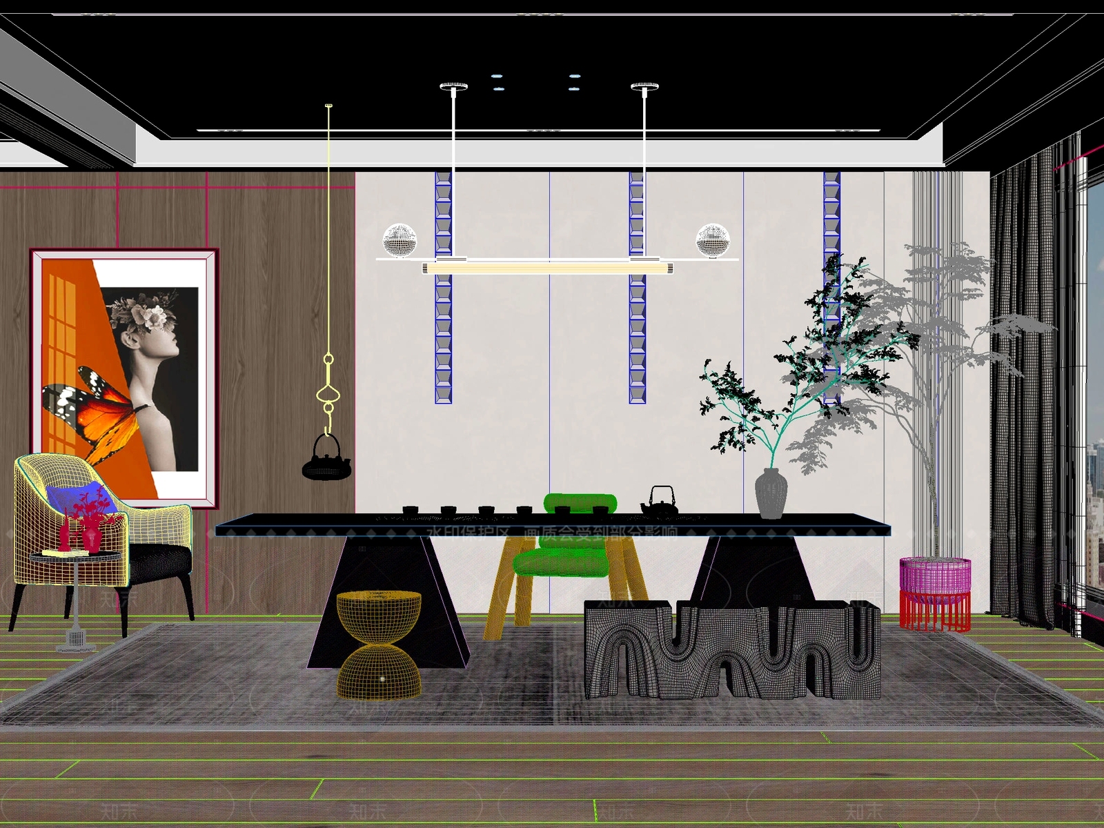 新中式中式茶桌椅3D模型下载【ID:1205034302】