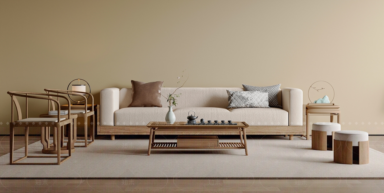 新中式中式沙发组合SU模型下载【ID:1205034972】