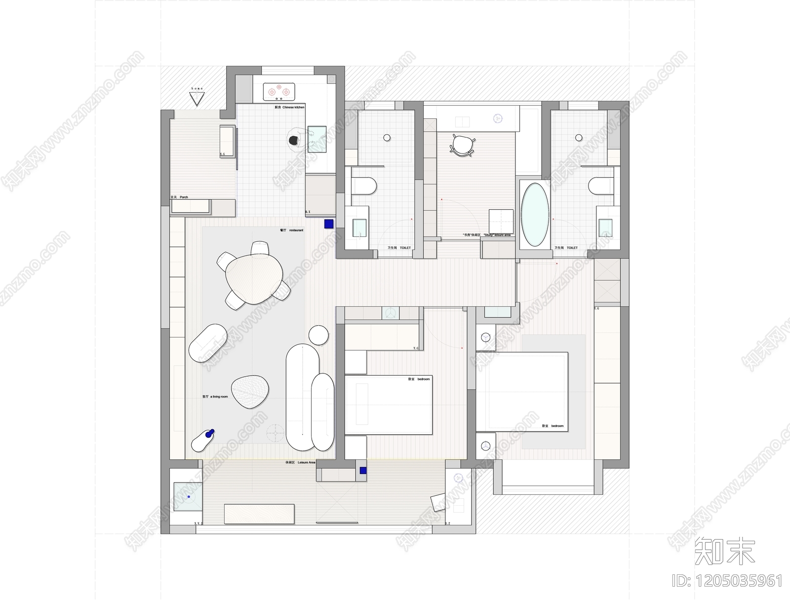 小户型平层施工图下载【ID:1205035961】