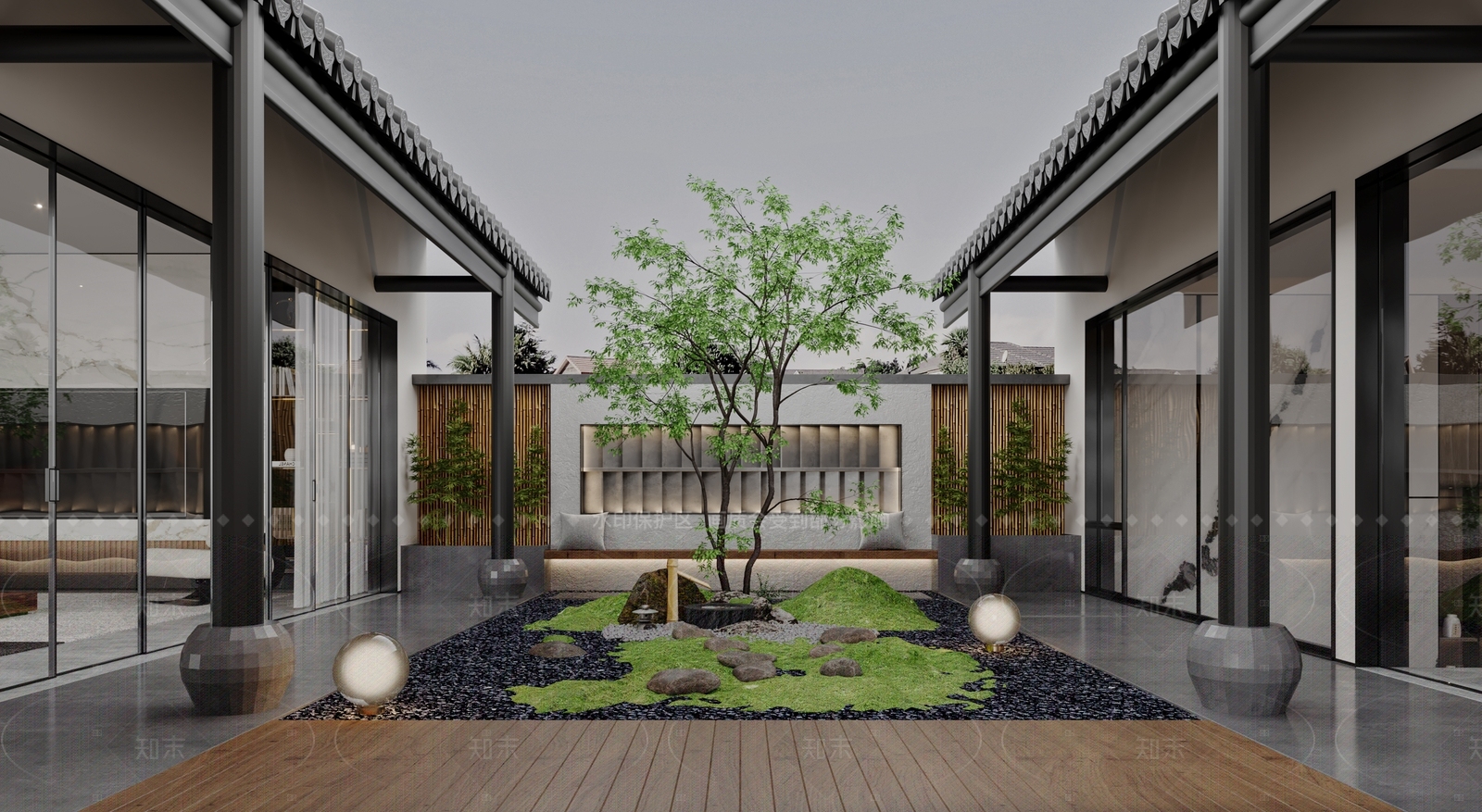 现代新中式庭院3D模型下载【ID:1205036840】