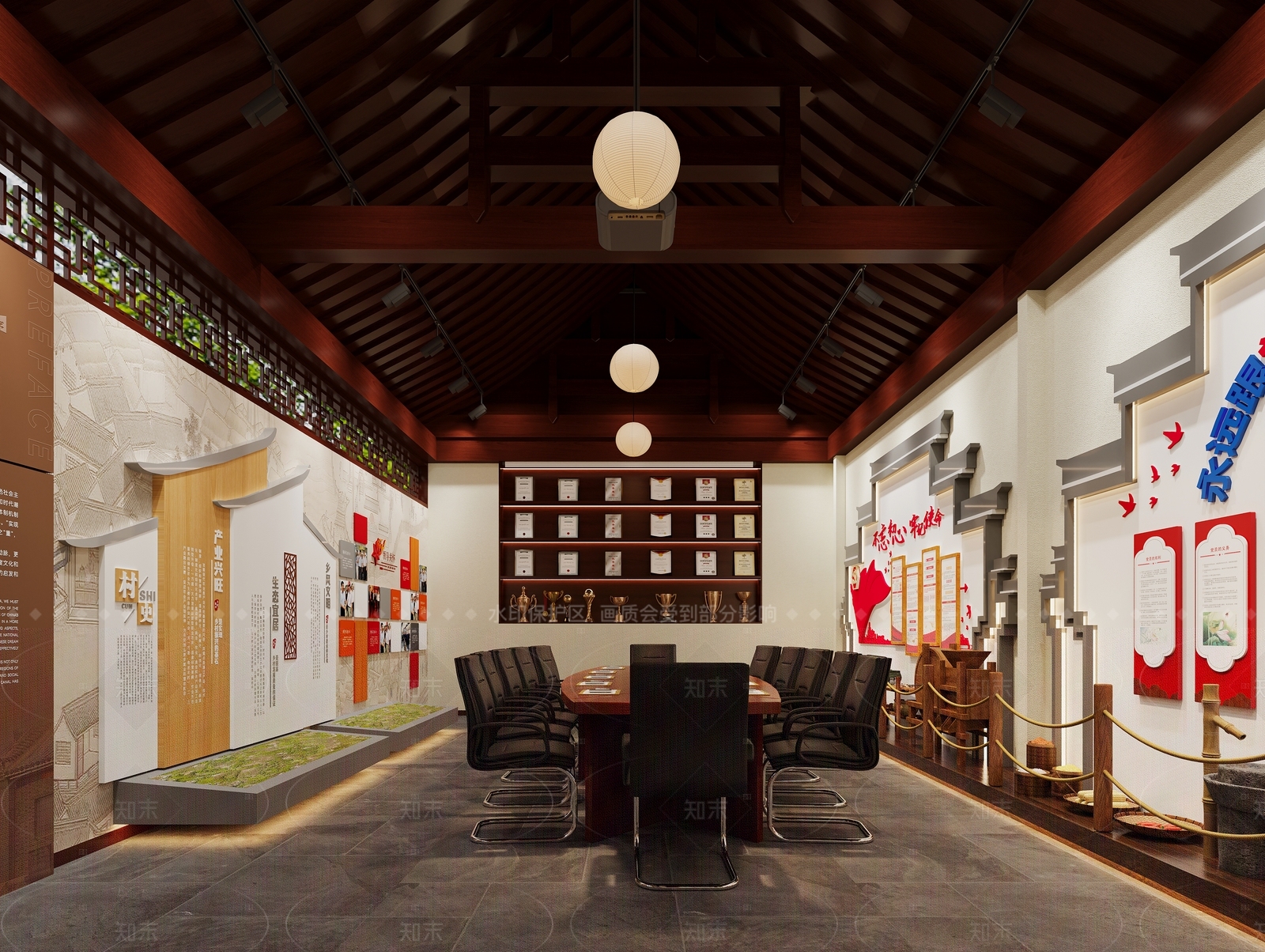 新中式复古党建室3D模型下载【ID:1205039728】