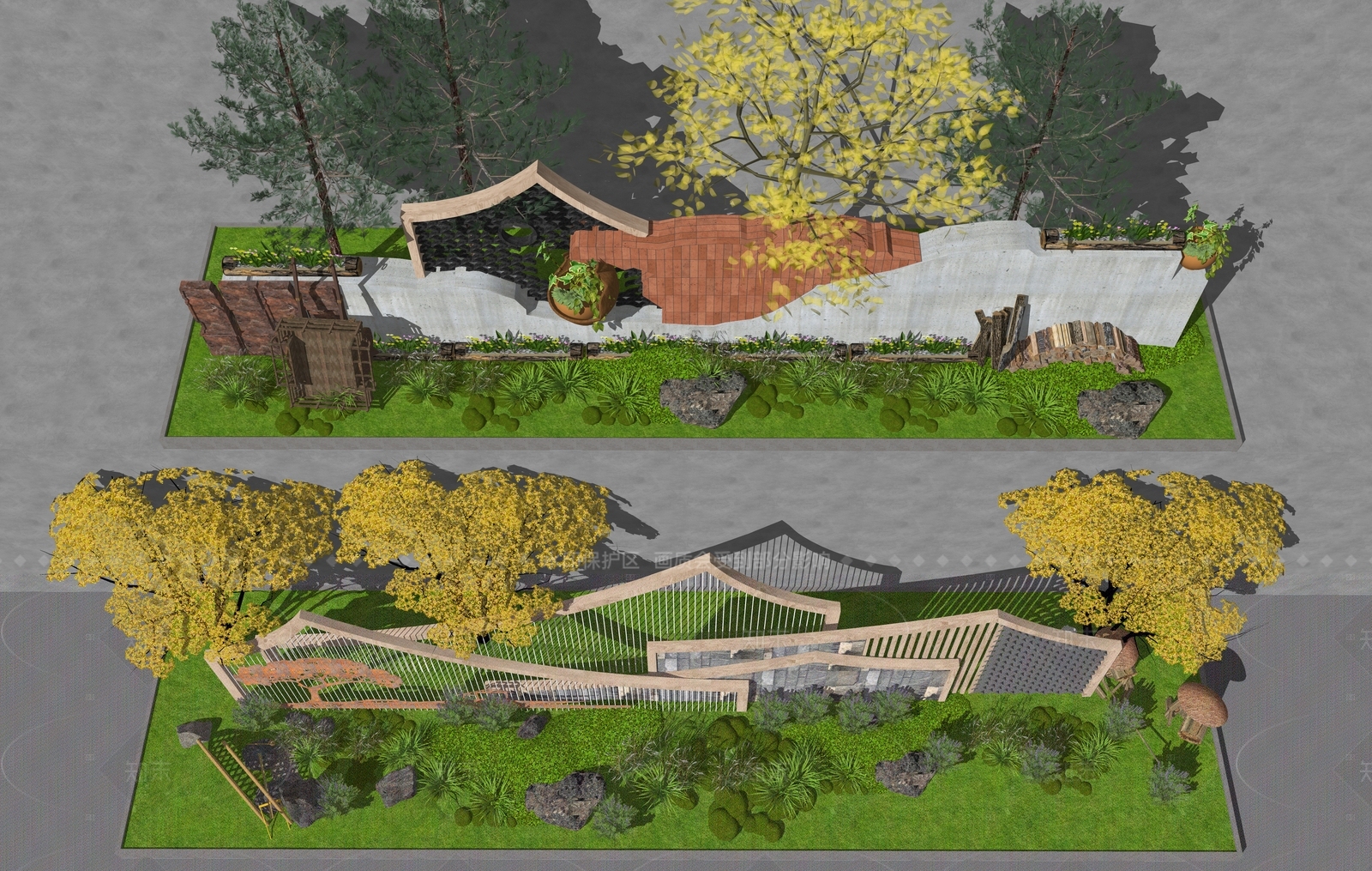新中式复古文化墙SU模型下载【ID:1205051395】