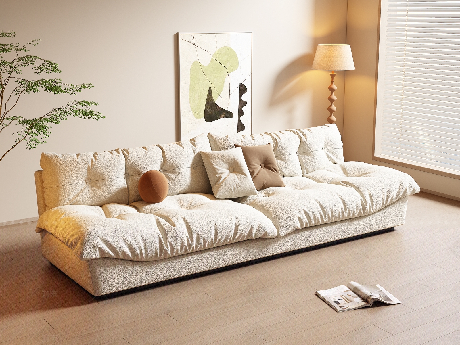 现代奶油云朵沙发3D模型下载【ID:1205057639】