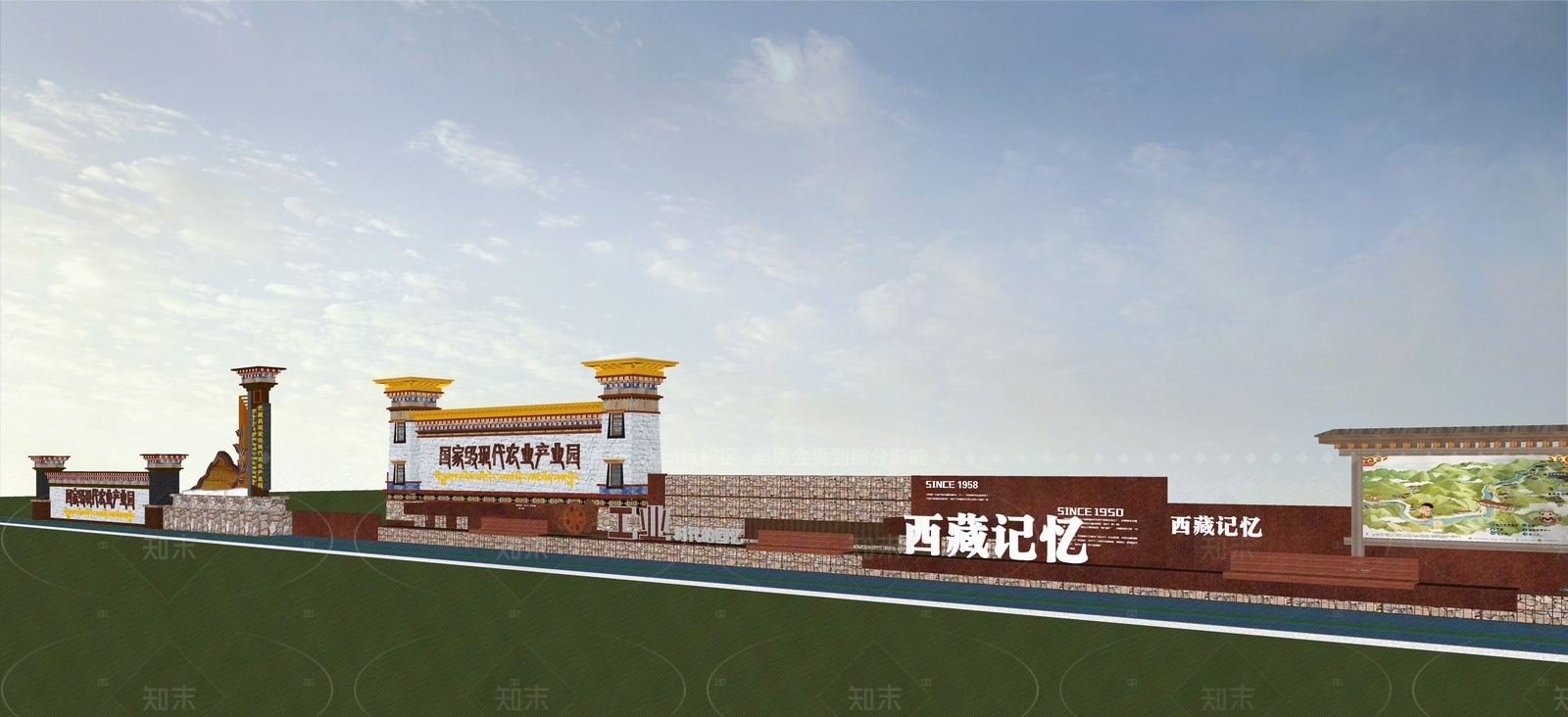 中式工业景墙SU模型下载【ID:1205058996】