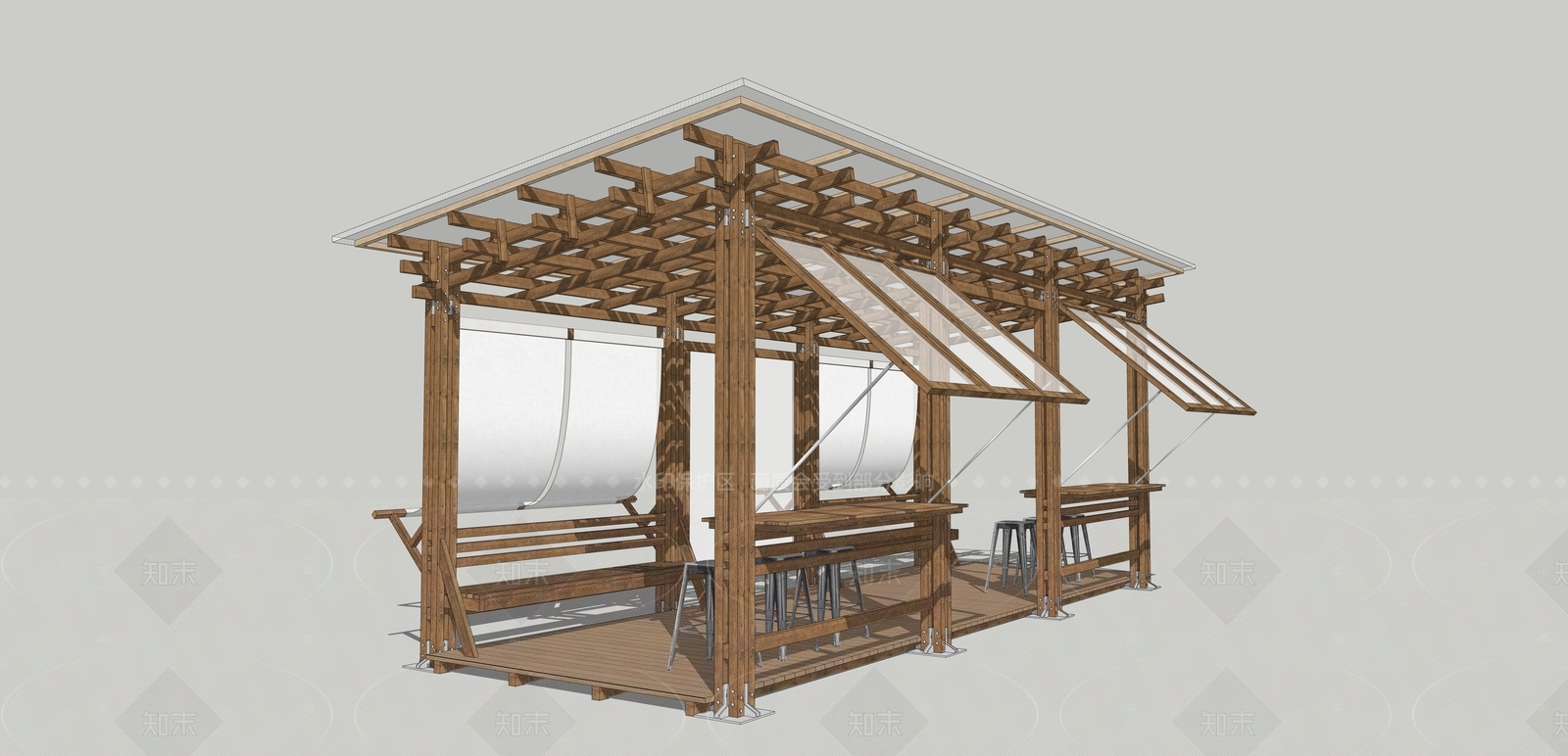 新中式廊架SU模型下载【ID:1205062910】