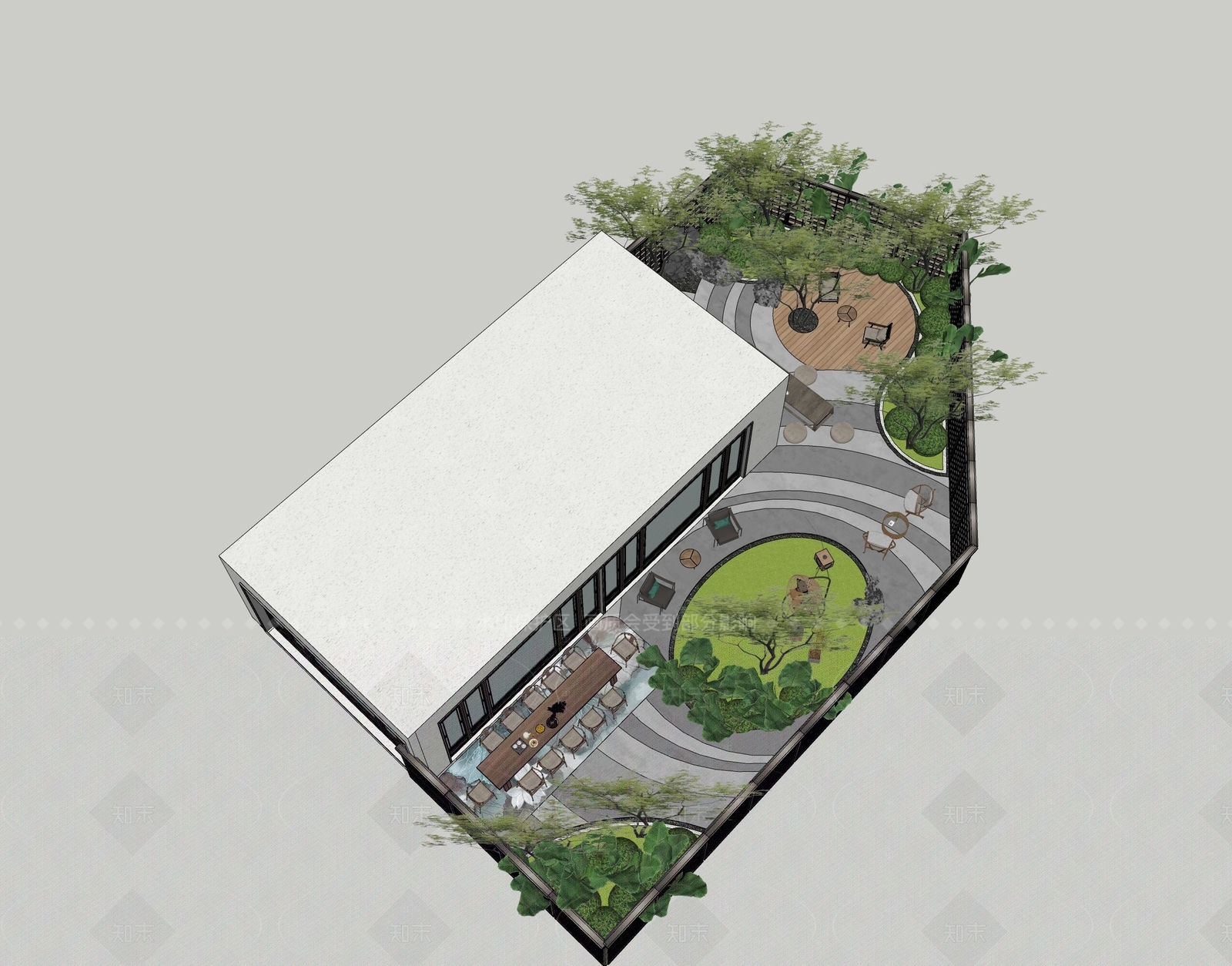 现代新中式别墅庭院SU模型下载【ID:1205064694】