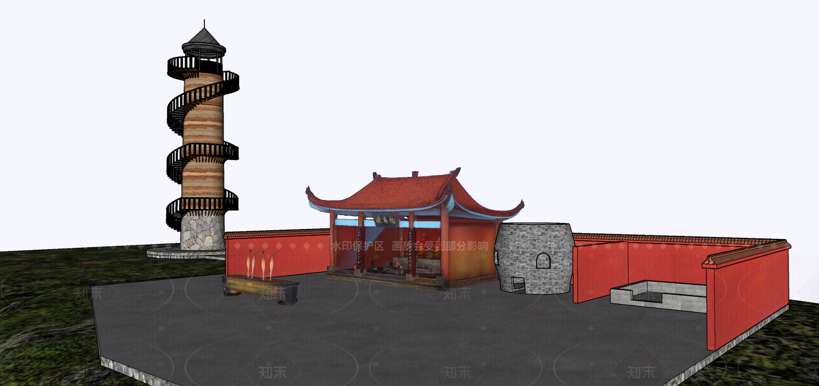中式现代寺庙建筑SU模型下载【ID:1205069936】
