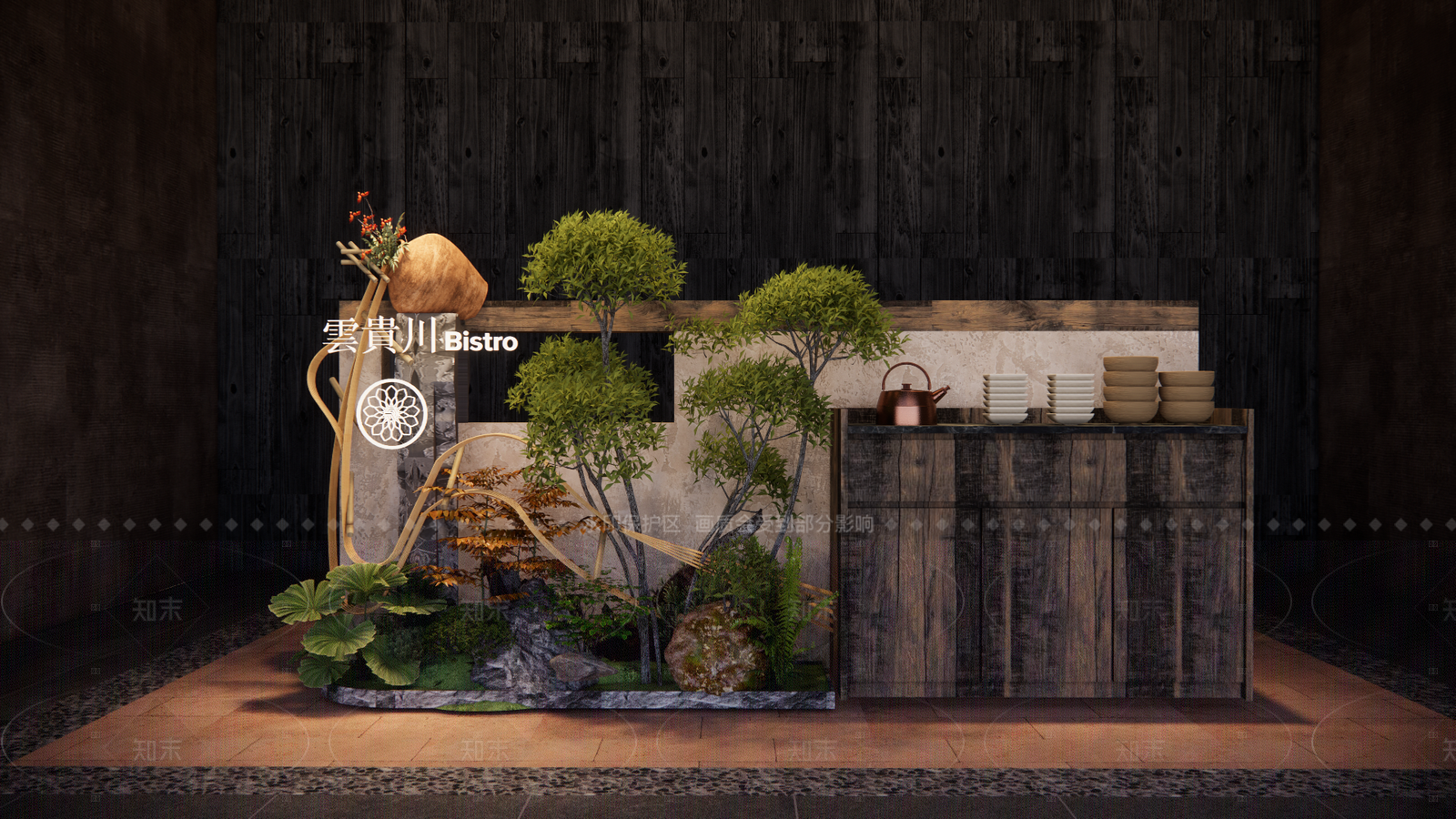 侘寂原木室内景观SU模型下载【ID:1205073480】