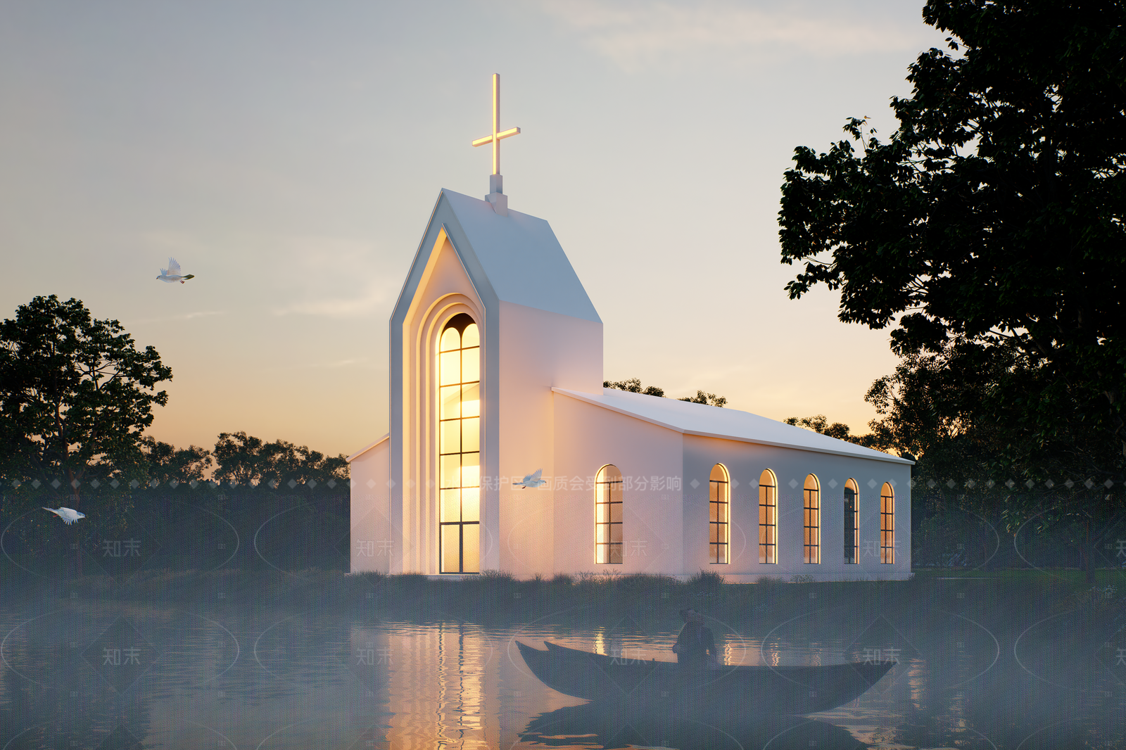 现代教堂建筑SU模型下载【ID:1205083454】