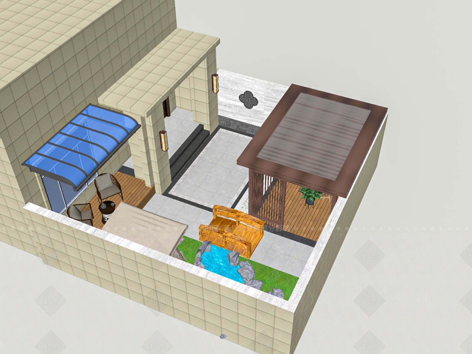 现代别墅庭院SU模型下载【ID:1205084370】