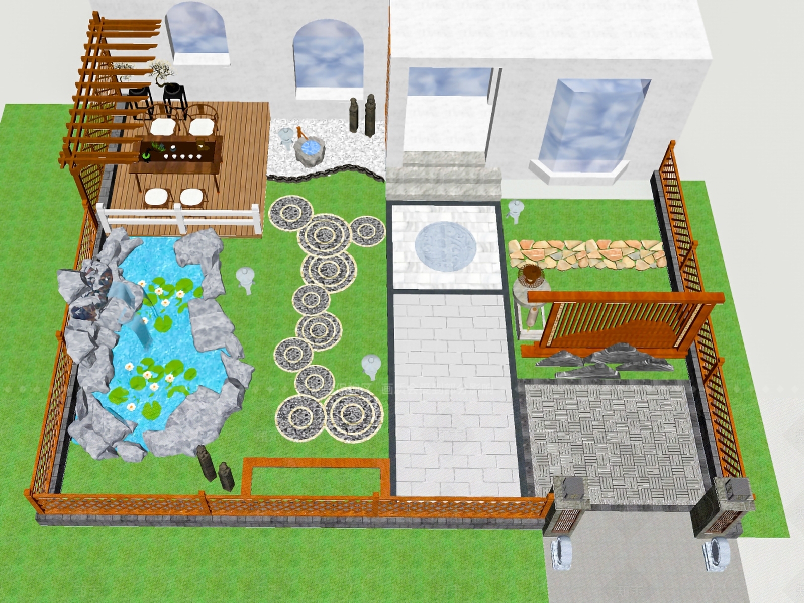 现代别墅庭院SU模型下载【ID:1205084611】