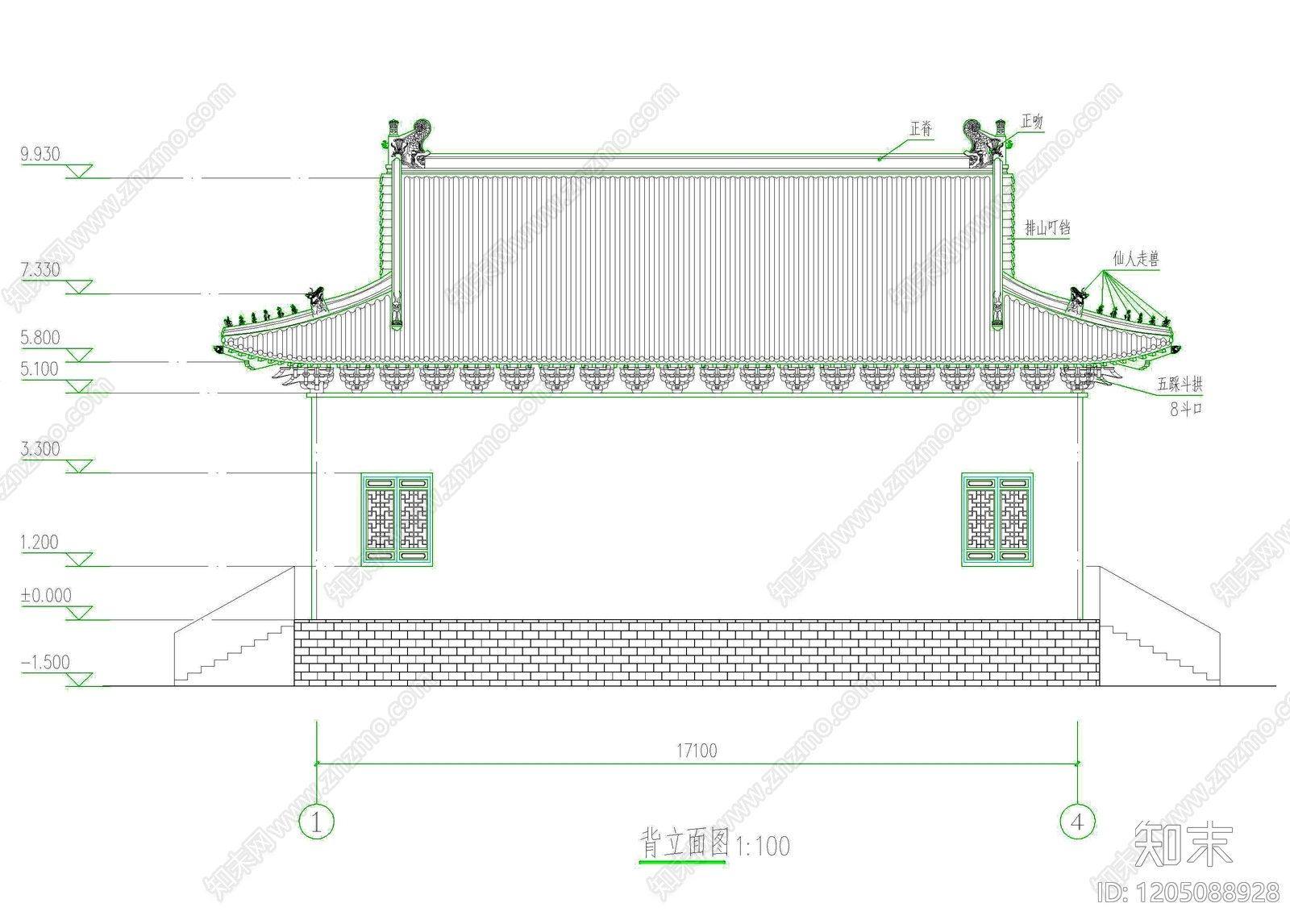 仿古建筑cad施工图下载【ID:1205088928】