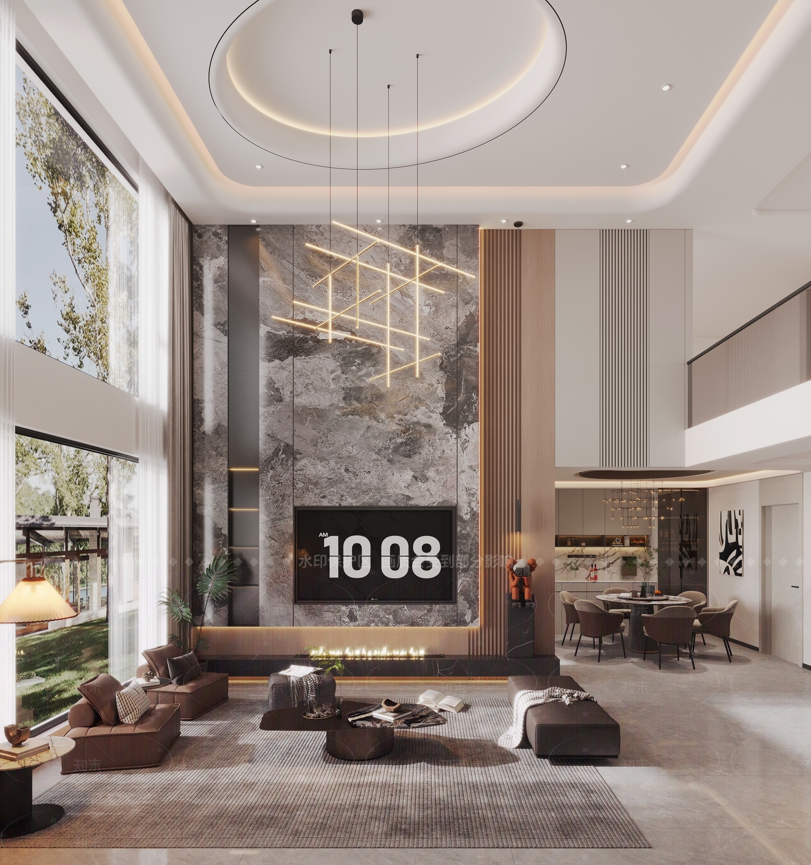 现代意式别墅客厅3D模型下载【ID:1205090685】