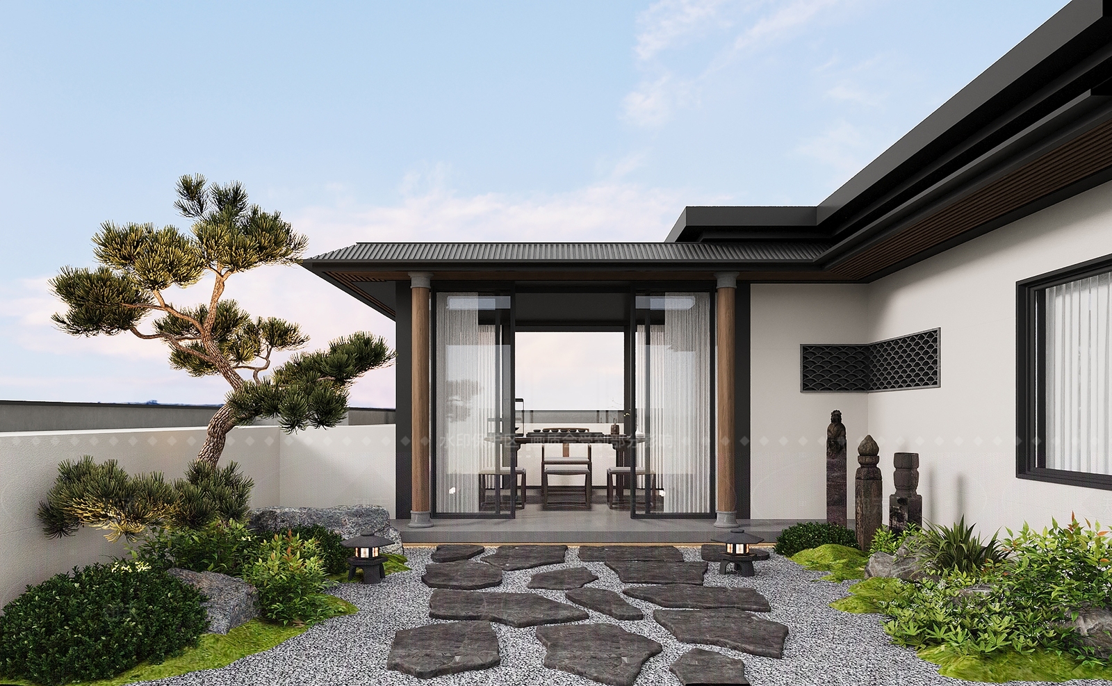 新中式中式屋顶花园3D模型下载【ID:1205092275】