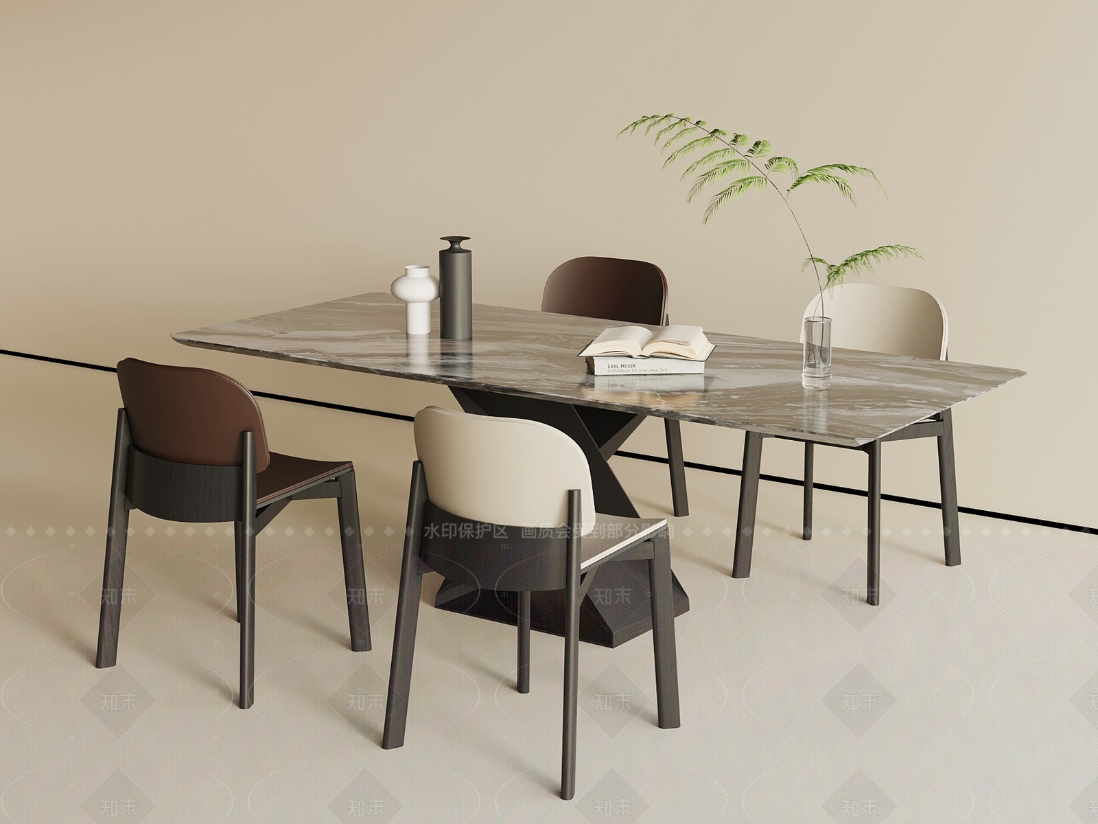 现代意式餐桌椅SU模型下载【ID:1205094740】