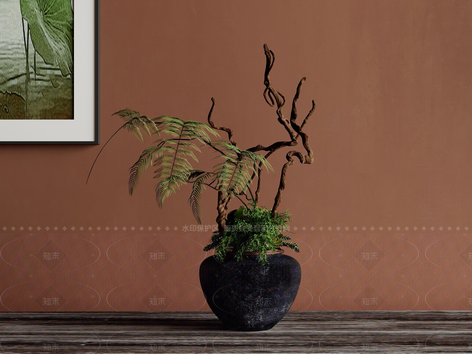 新中式复古花艺3D模型下载【ID:1205095320】