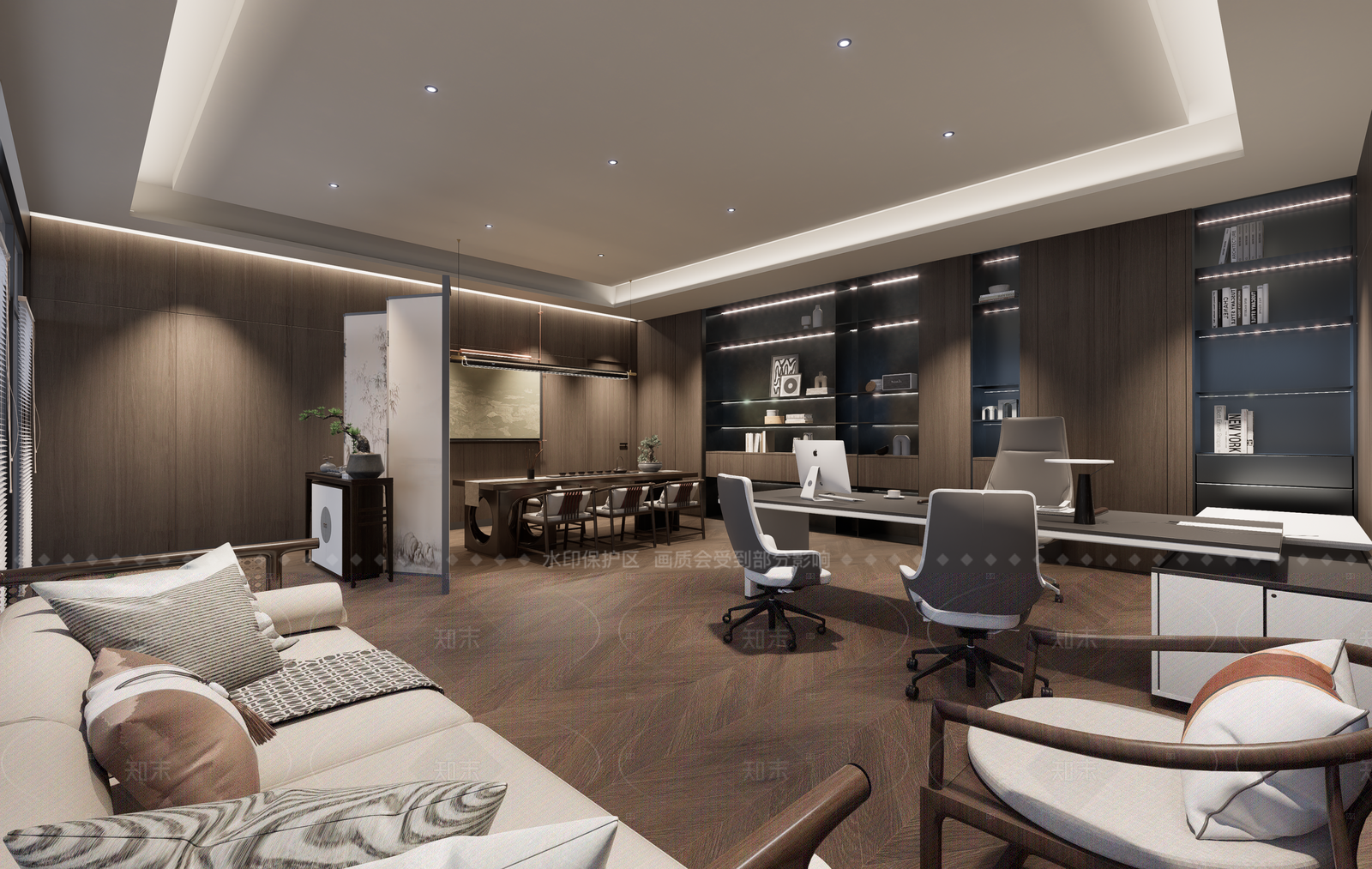 新中式中式经理办公室SU模型下载【ID:1205178455】