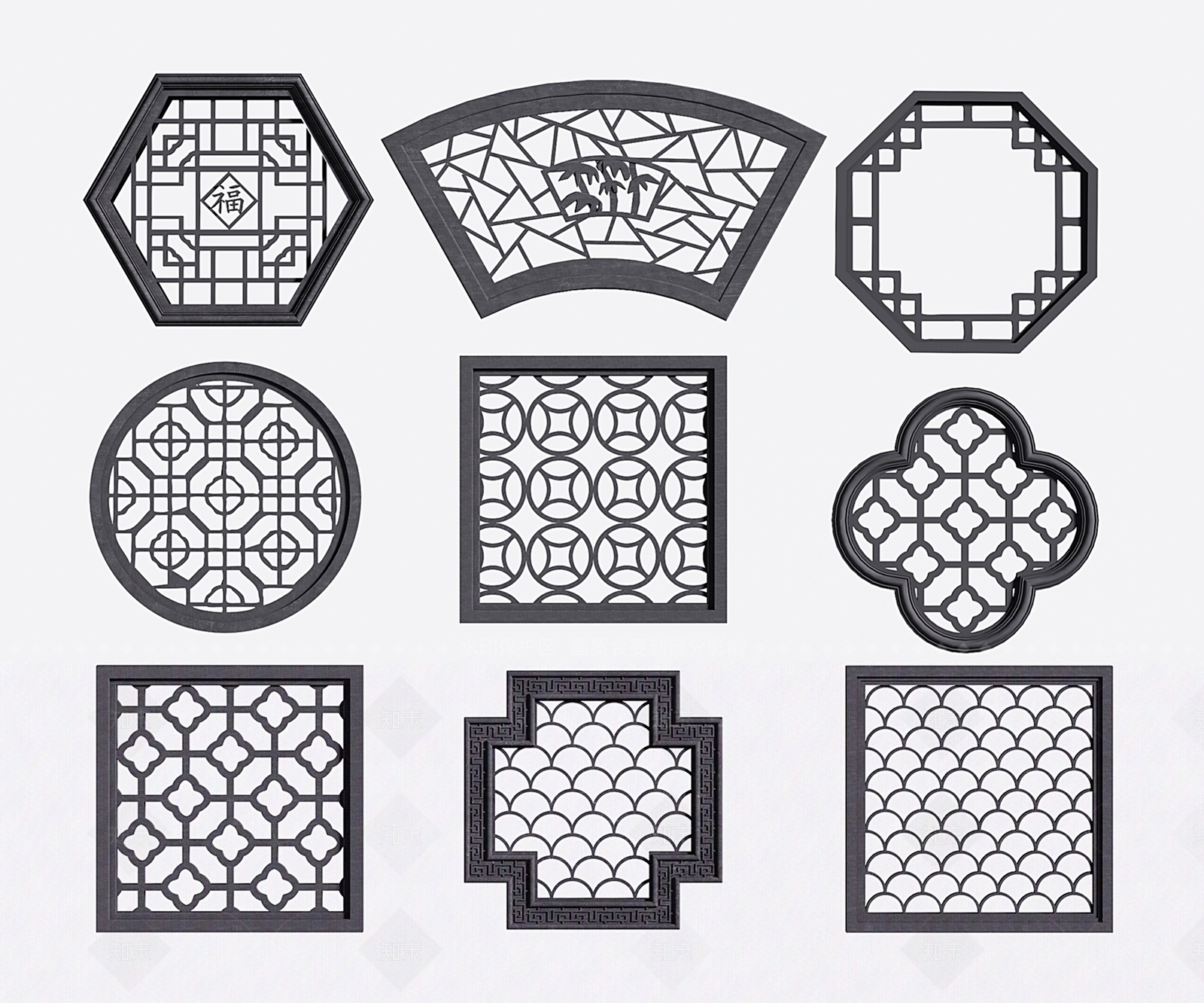 新中式中式镂花窗SU模型下载【ID:1205097659】
