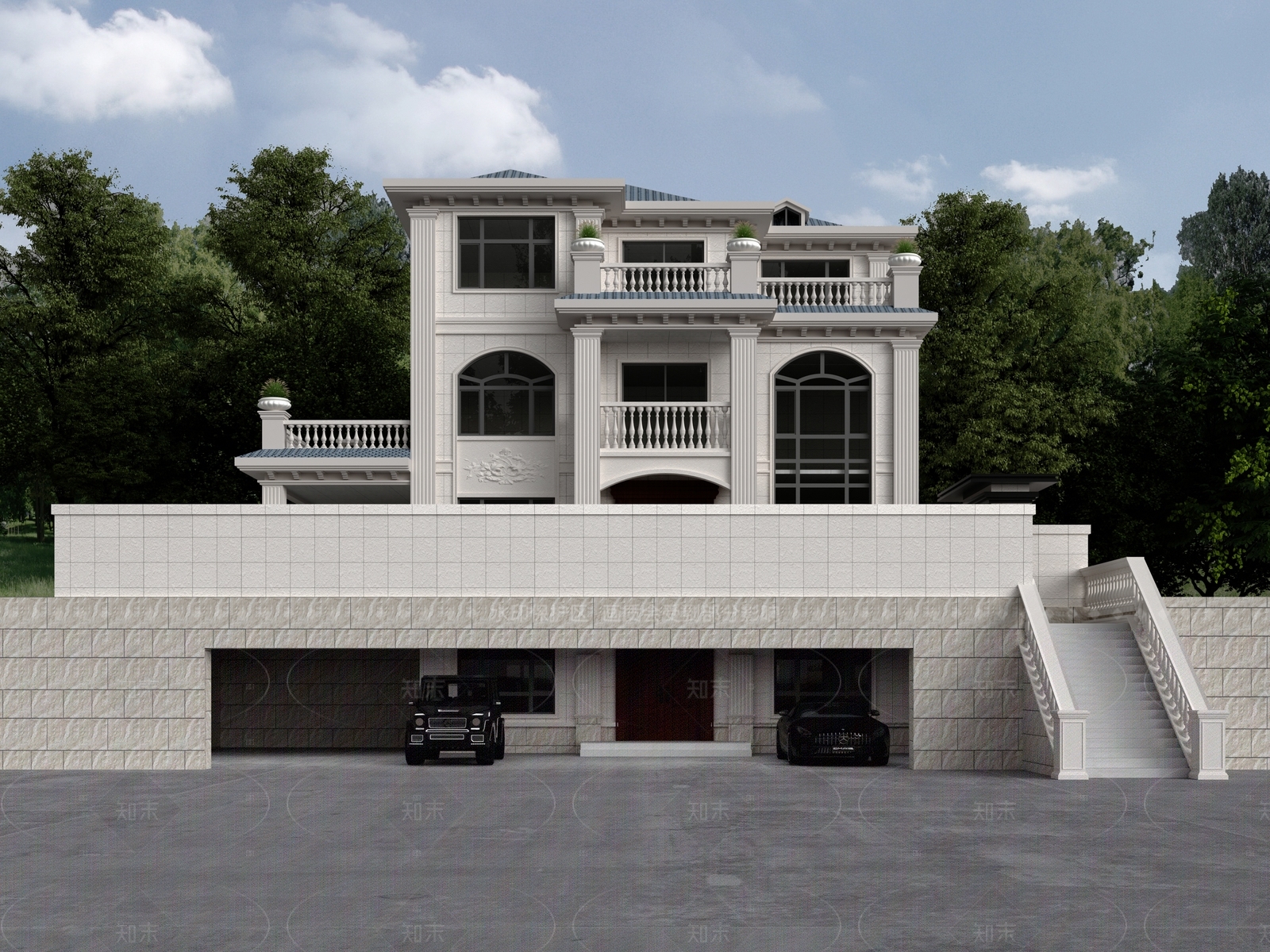 现代法式别墅外观3D模型下载【ID:1205099140】