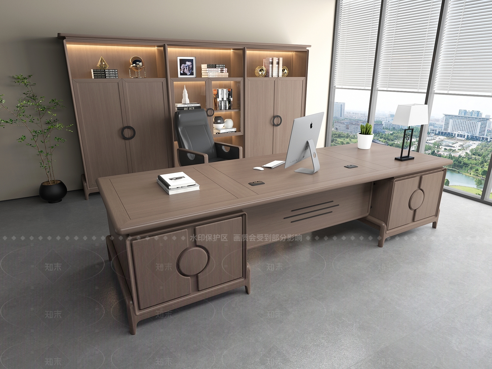 现代新中式办公桌椅3D模型下载【ID:1205101564】