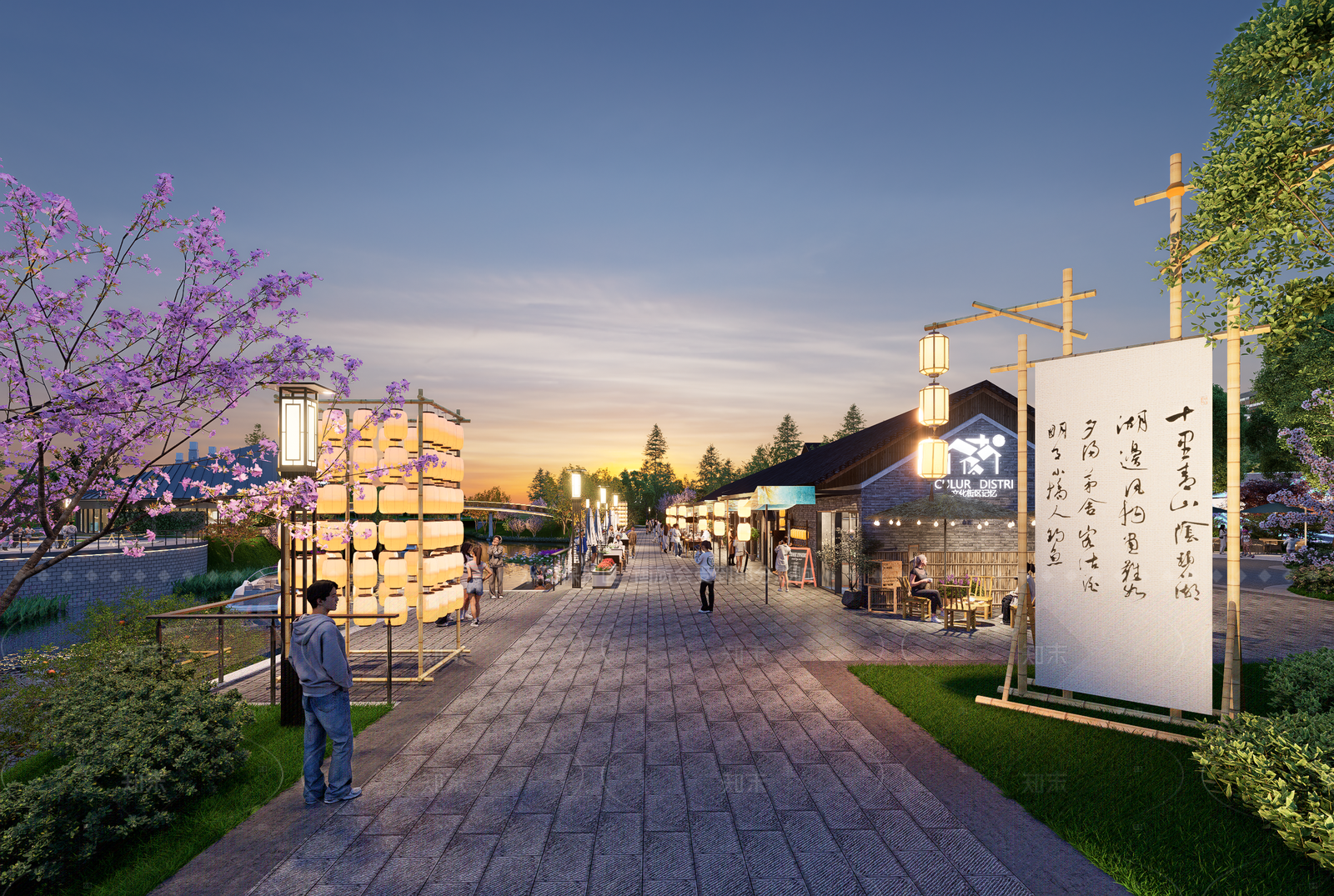 新中式滨水景观SU模型下载【ID:1205113685】