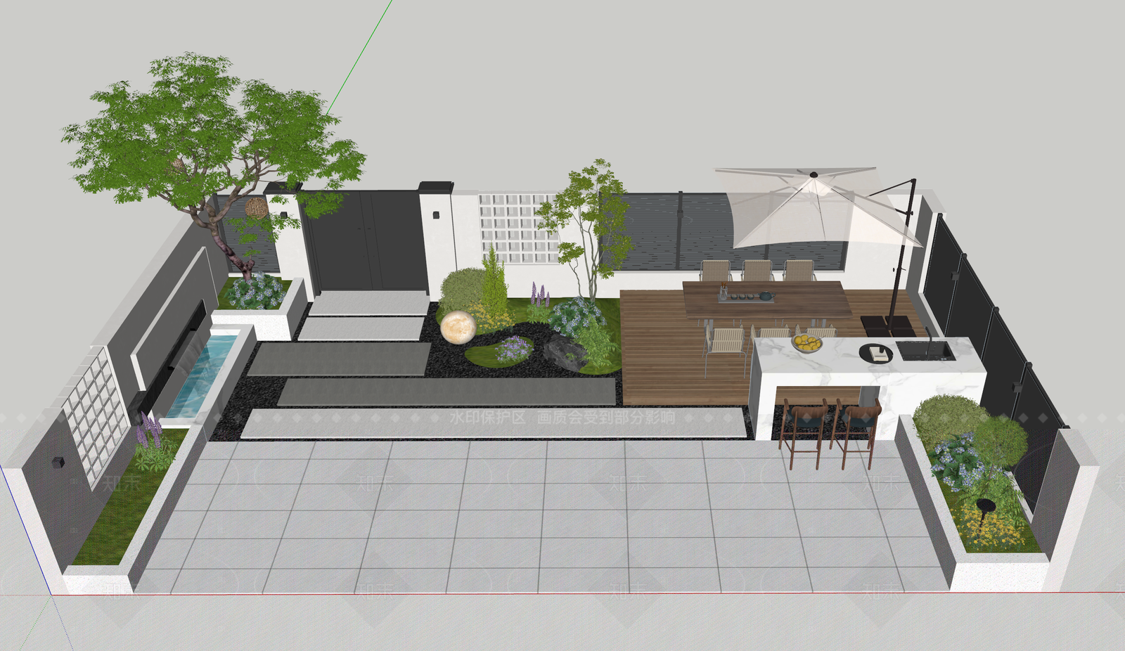 现代简约别墅庭院SU模型下载【ID:1205118325】