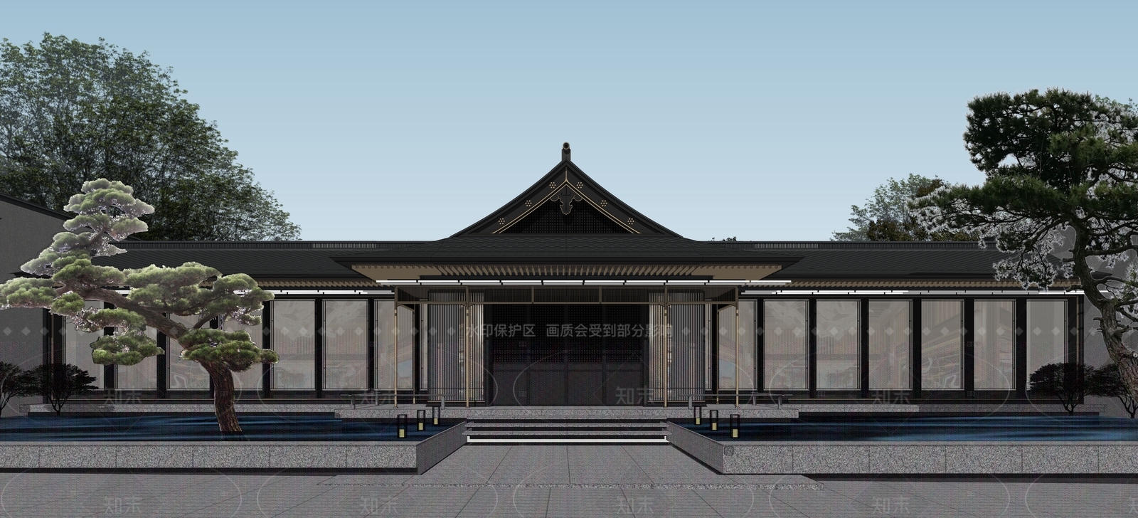 新中式中式售楼处建筑SU模型下载【ID:1205129161】