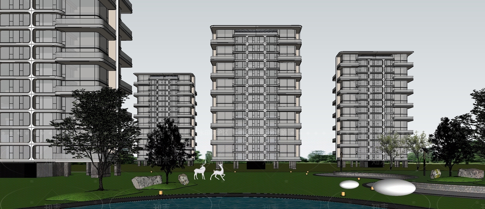 现代轻奢高层住宅SU模型下载【ID:1205130994】