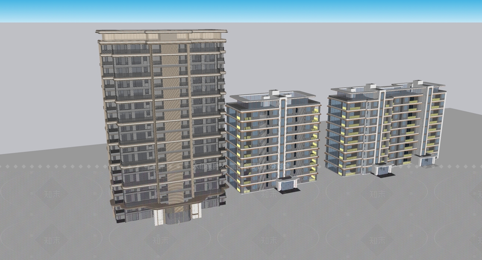 新中式现代高层住宅SU模型下载【ID:1205134330】