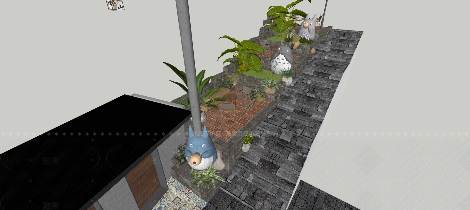 日式禅意休憩花园SU模型下载【ID:1205133036】