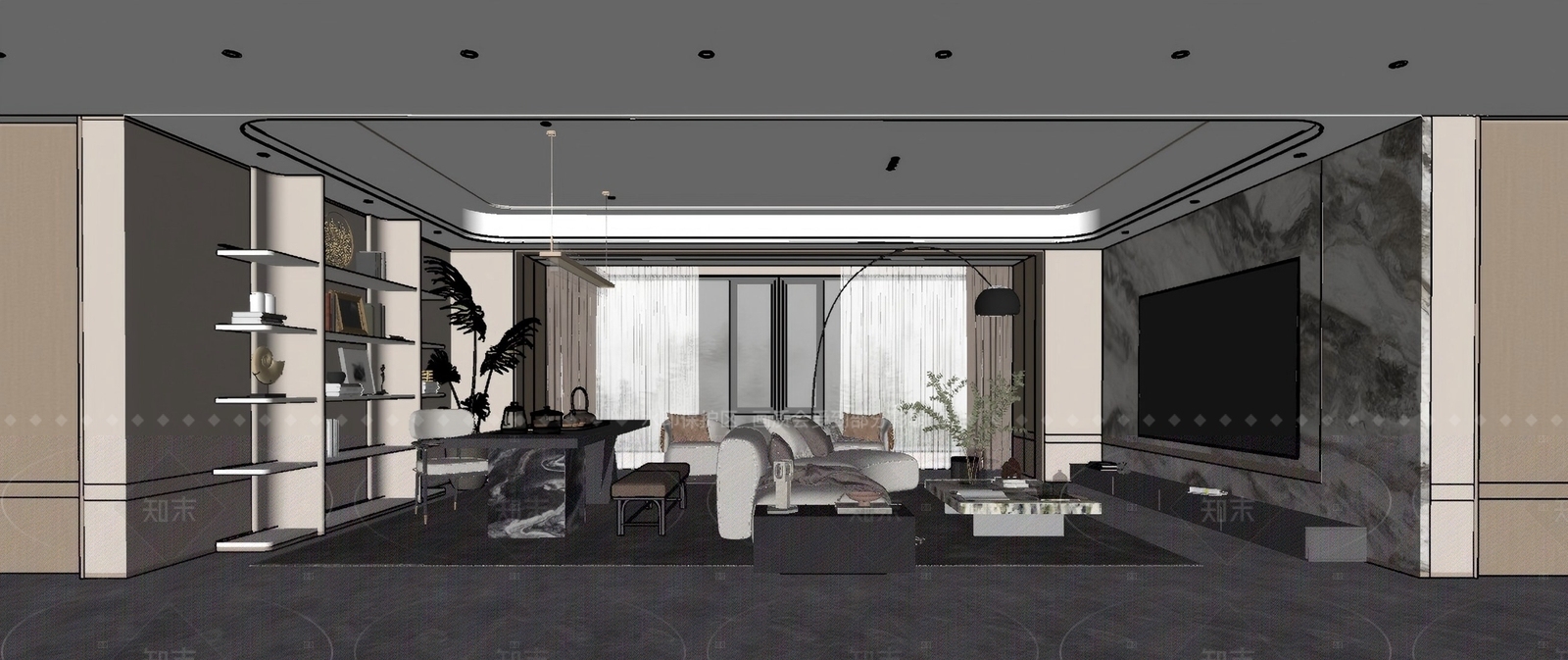 现代轻奢家居客厅SU模型下载【ID:1205133413】