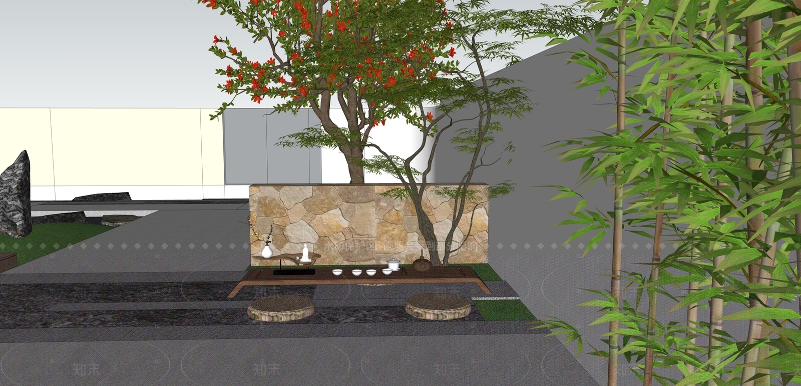 中式禅意别墅庭院SU模型下载【ID:1205135700】